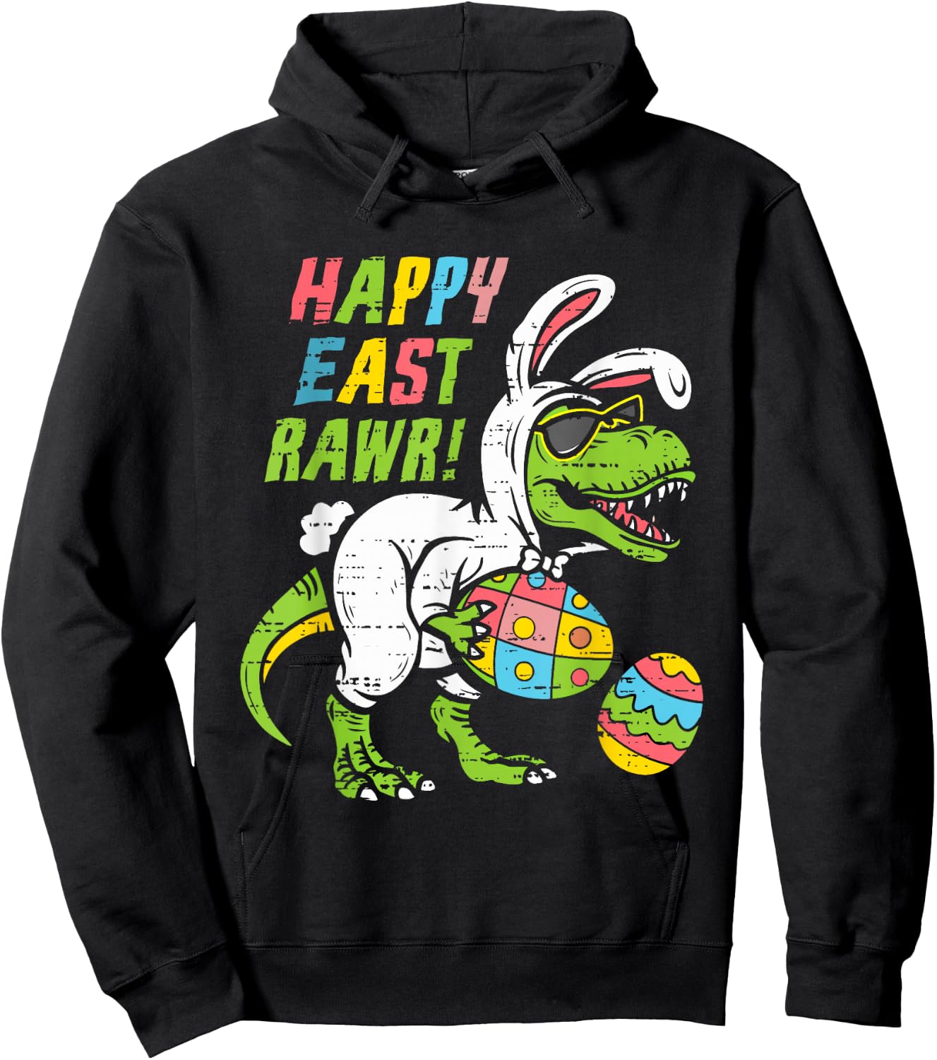 Boys Easter Day Funny Happy Eastrawr Dinosaur T Rex Dino Kid Hoodie - Hoodie | Black