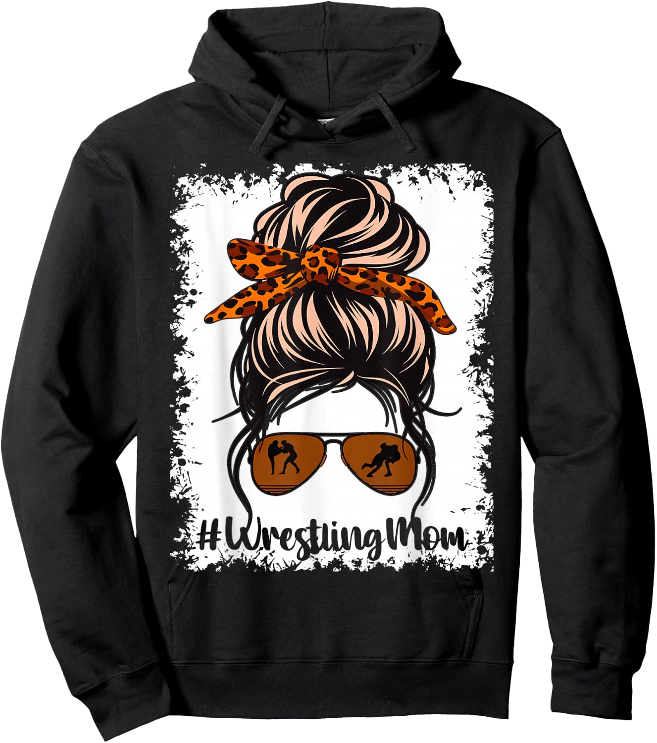 Bleached Life Wrestling Mom Leopard Messy Bun Glasses Hoodie - Hoodie | Black