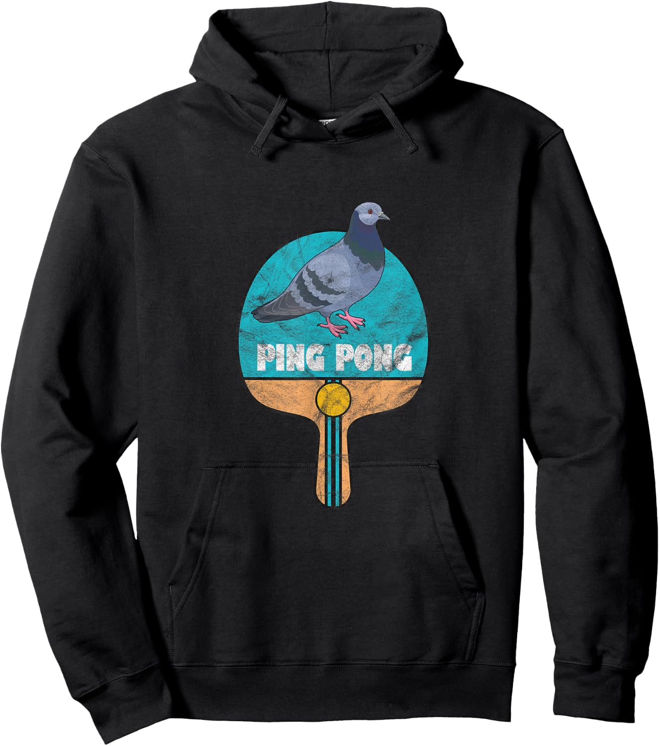 Ping Pong Paddle Pigeon Table Tennis Distressed Hoodie - Hoodie | Black