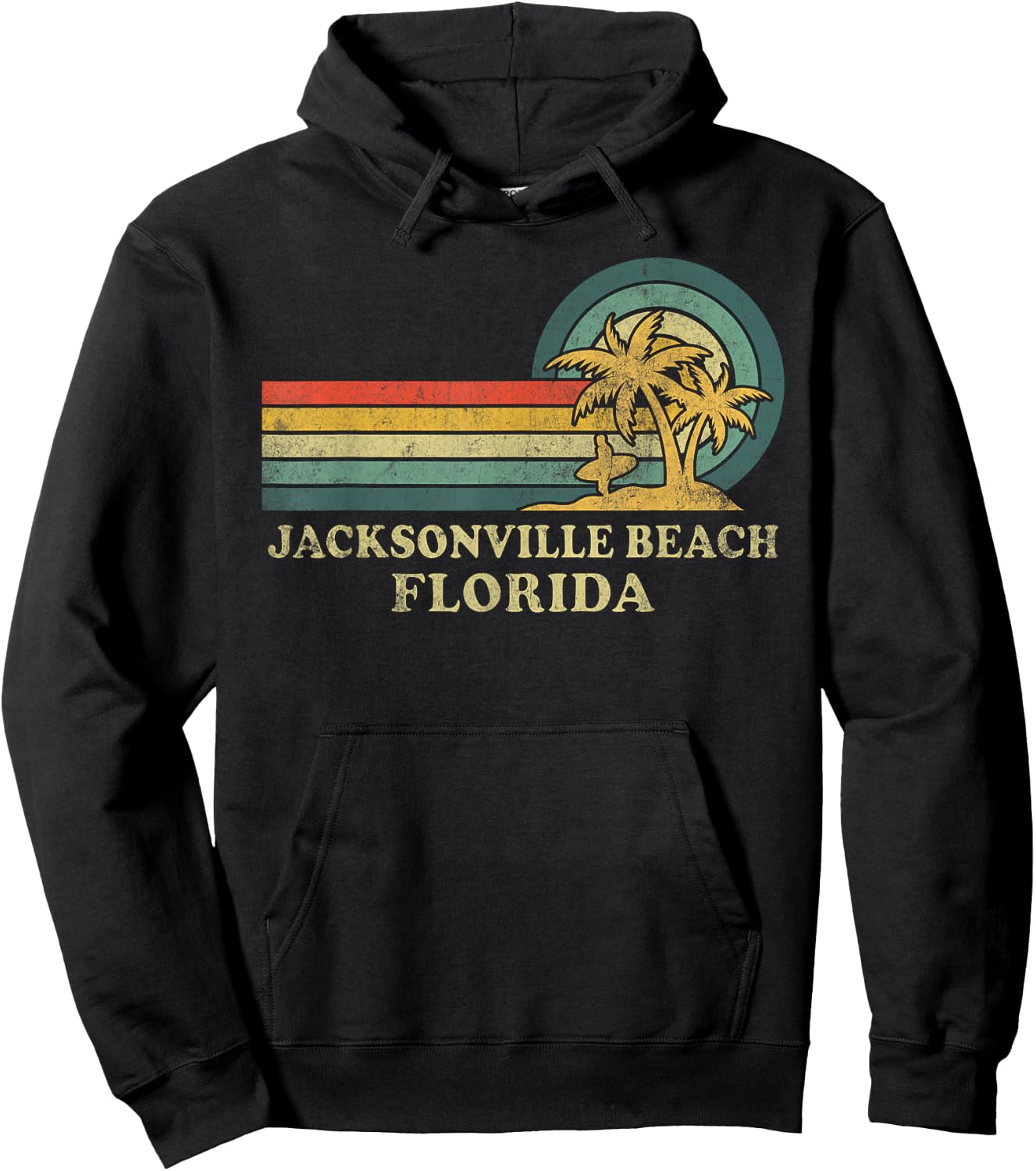Jacksonville Beach Florida Family Vacation Vintage Palm Tree Hoodie - Hoodie | Black