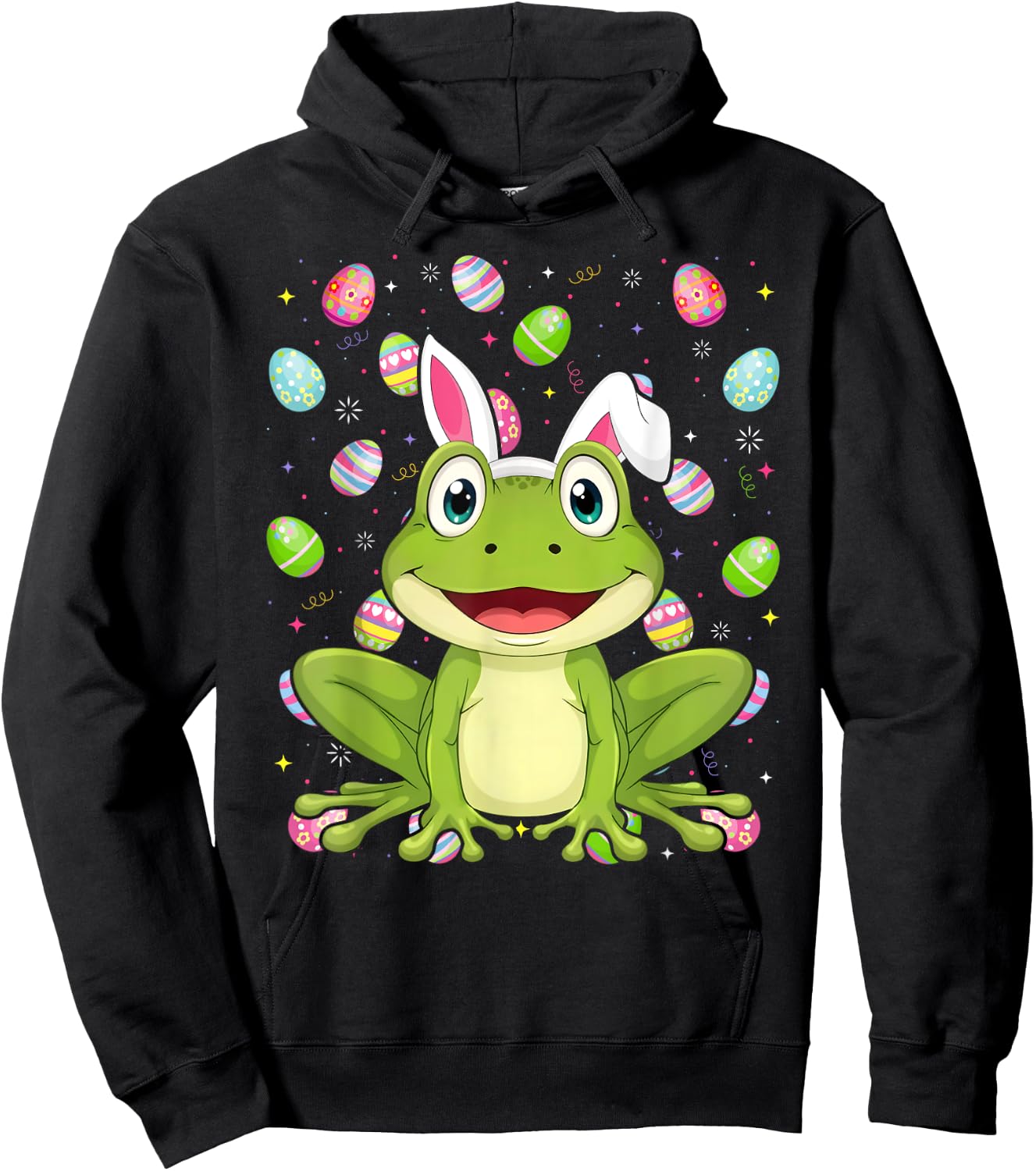 Frog Happy Easter Egg Hunt Bunny Ear Frog Easter Hoodie - Hoodie | Black