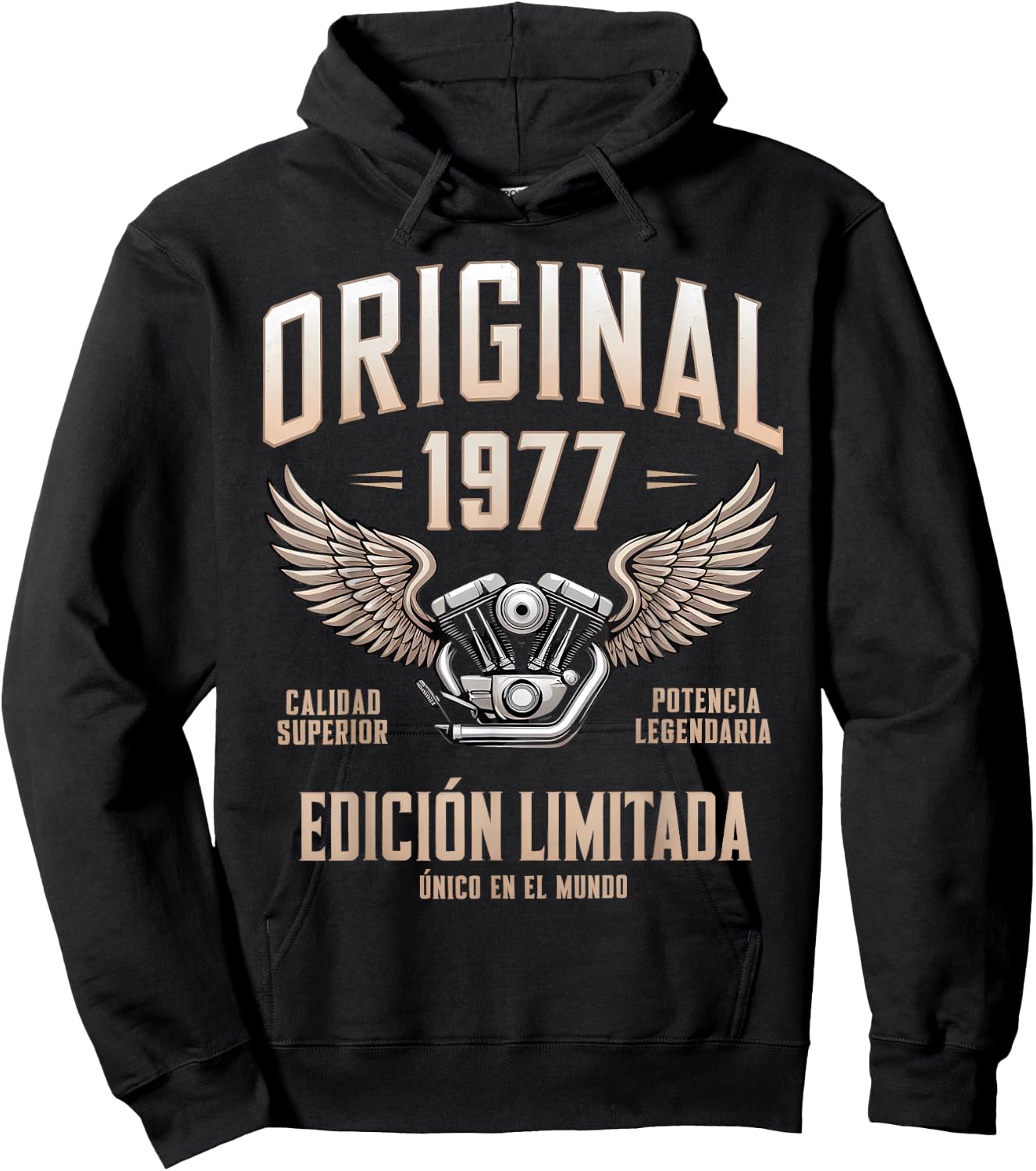 Original 1977 Spanish Birthday Motorcycle Cumpleaños Español Hoodie - Hoodie | Black
