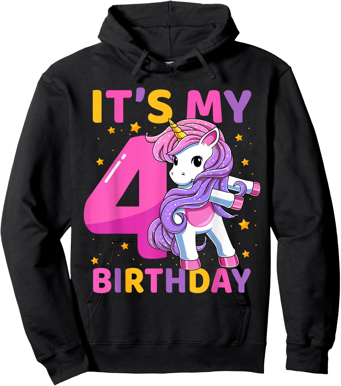 4 Years Old Unicorn Flossing 4th Birthday Party Girls Kids Hoodie - Hoodie | Black