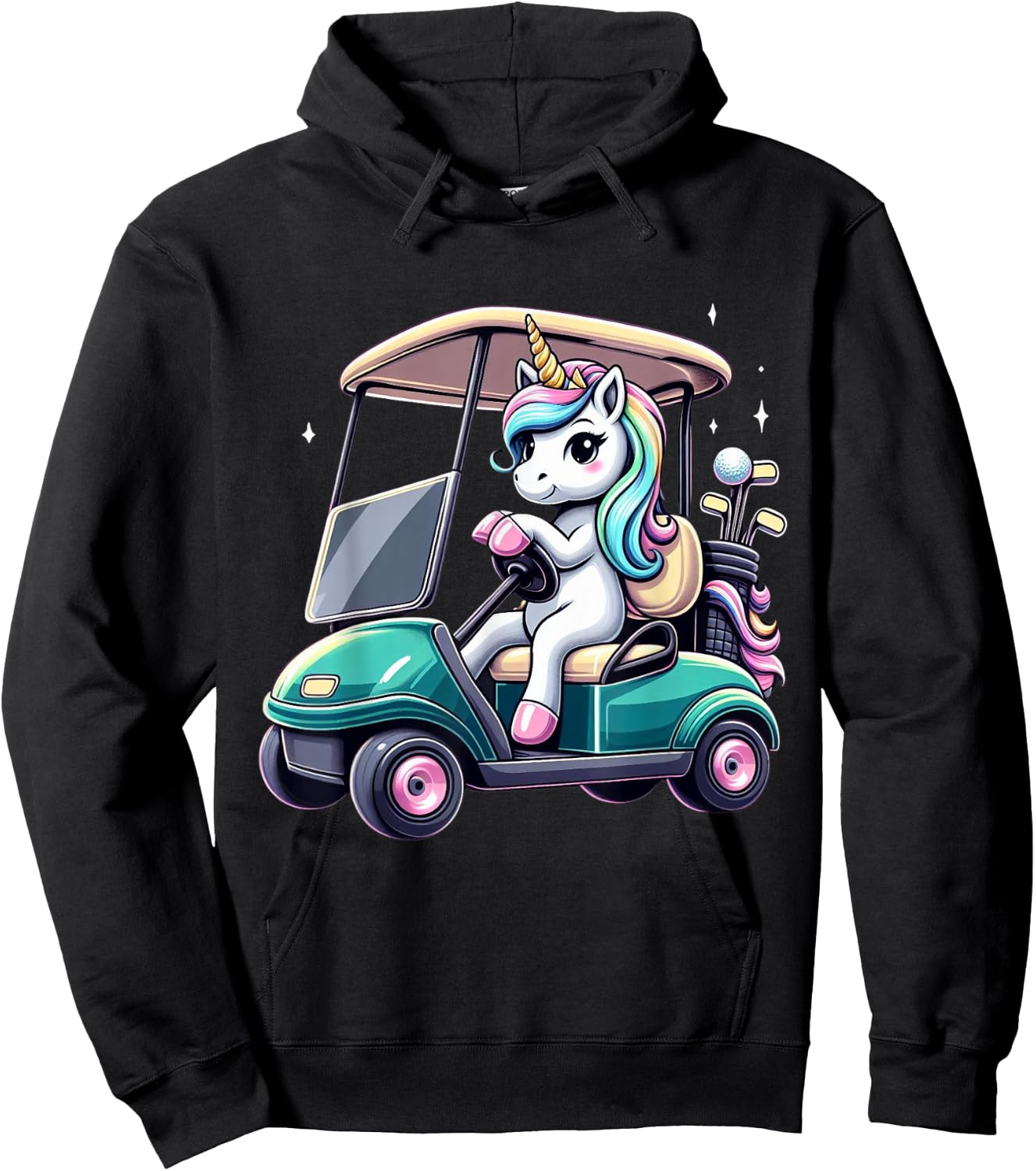Unicorn Riding Golf Cart Boys Girls Women Kids Teens Rainbow Hoodie - Hoodie | Black