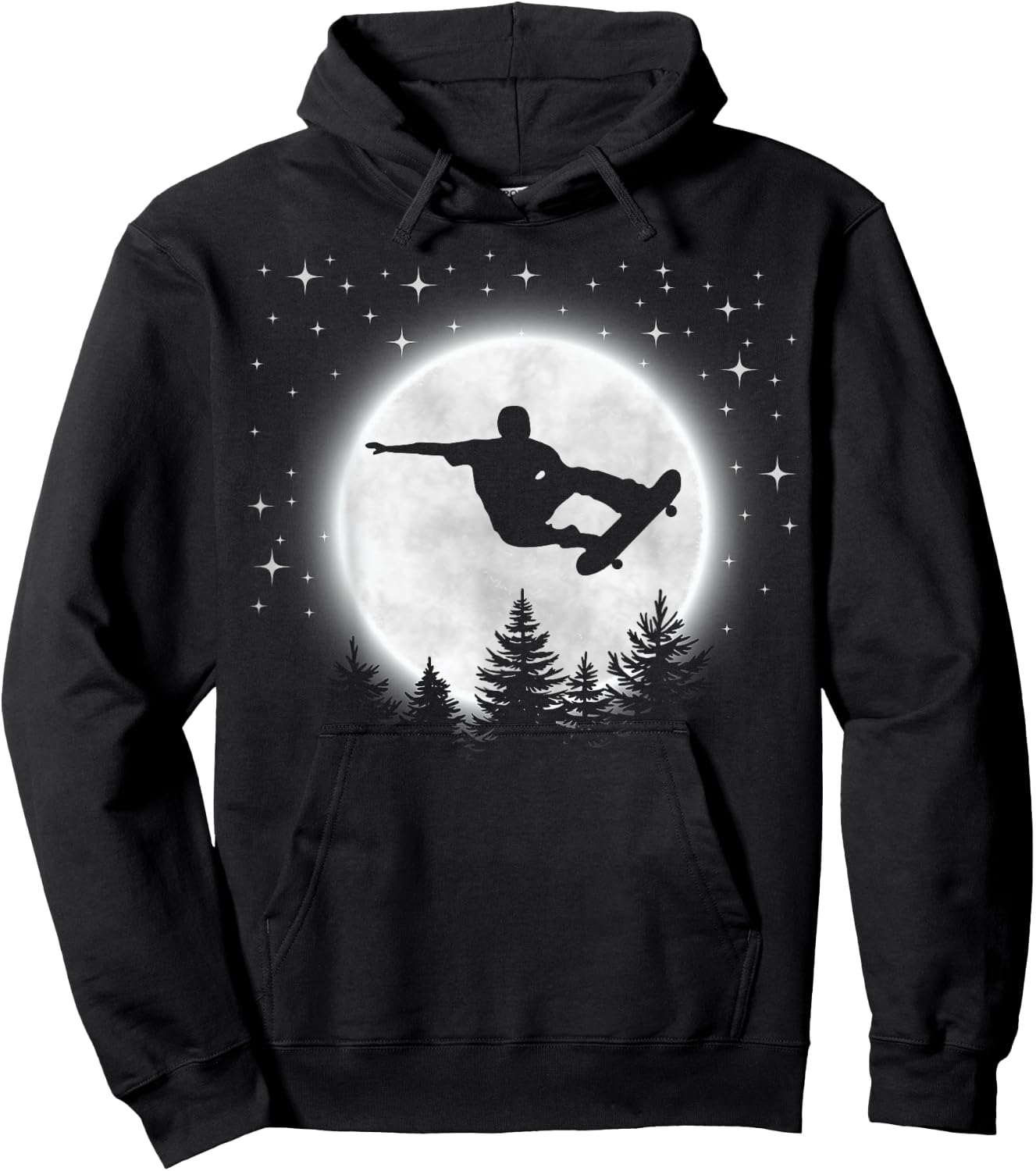Funny Skateboarder Silhouette Skateboarding Moon Forest Hoodie - Hoodie | Black