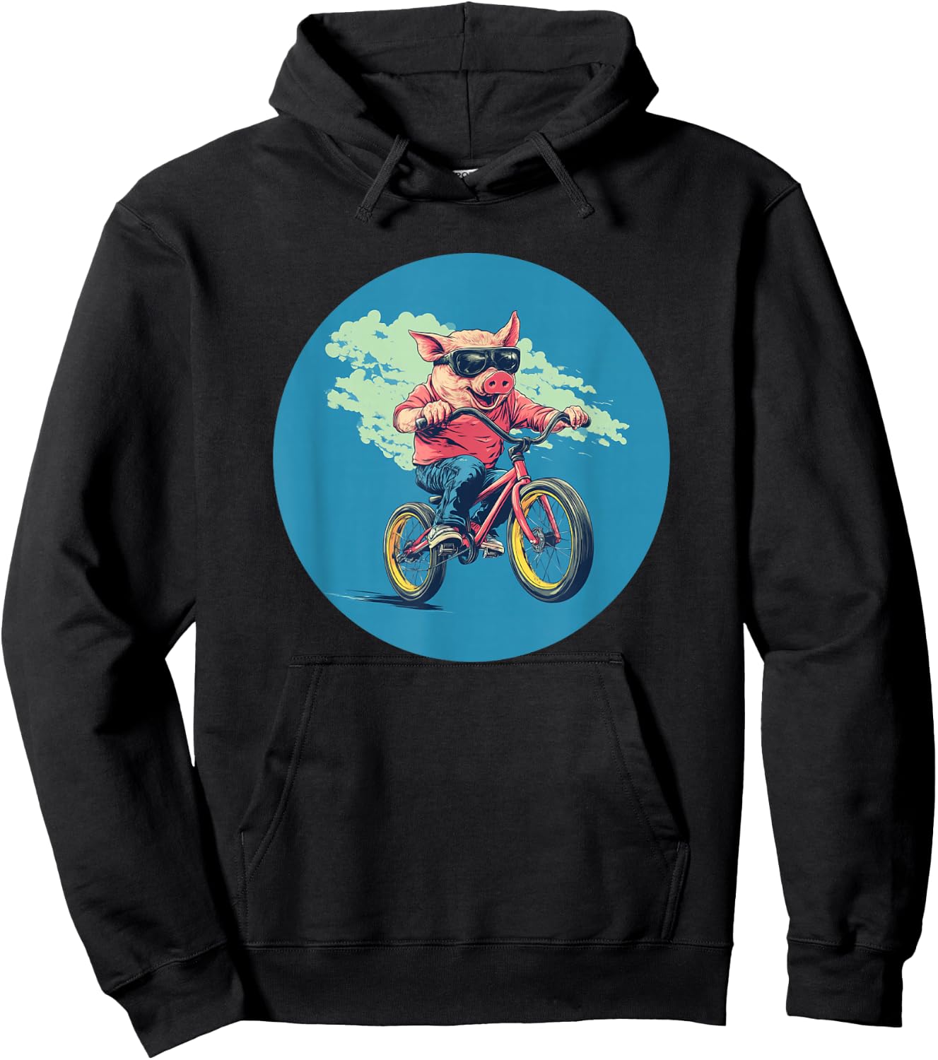 Comical Pig on a Bicycle for a Quirky Adventure Hoodie - Hoodie | Black