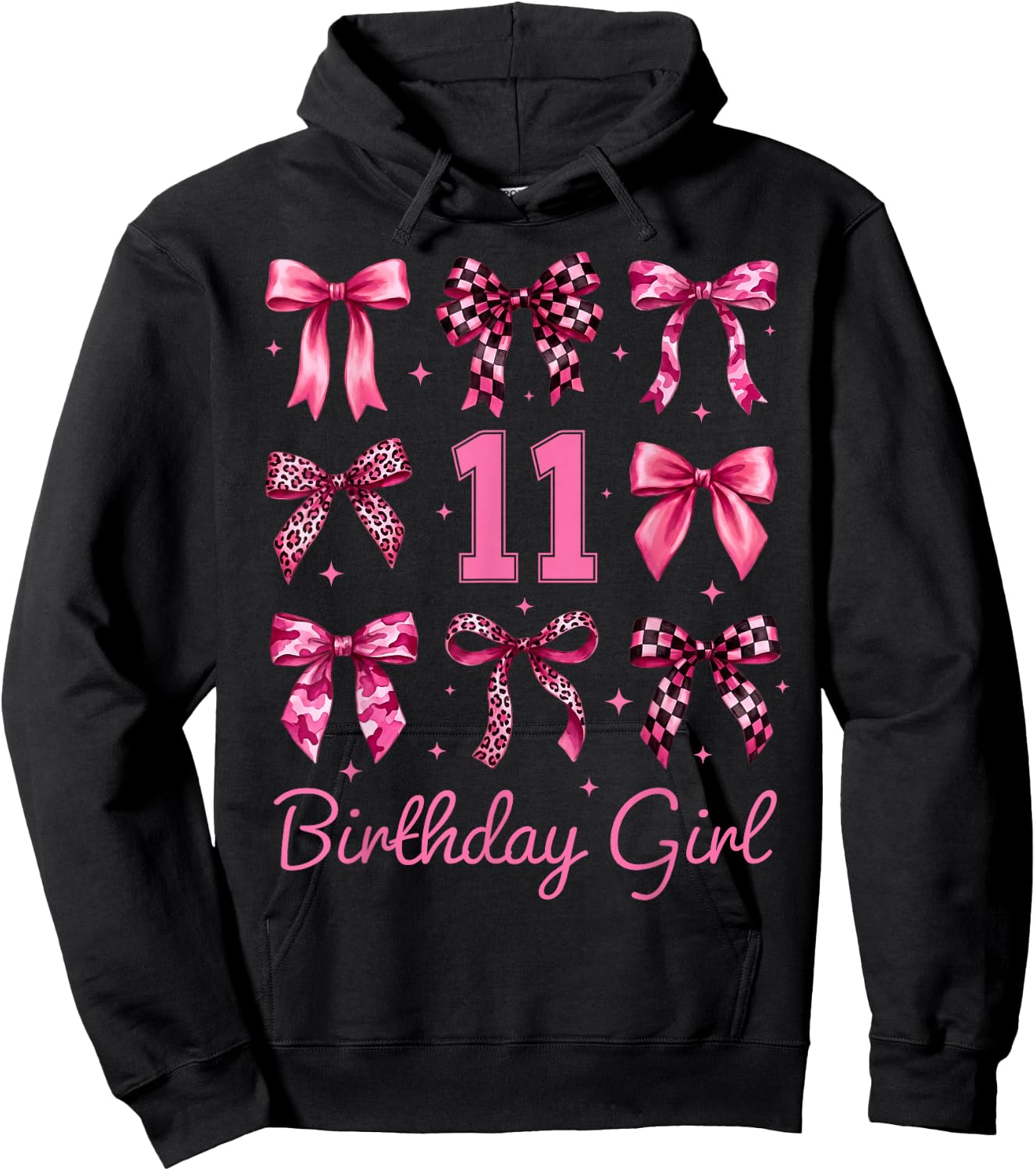11th Birthday Girl Leopard Coquette Bows 11 Year Old Girl Hoodie - Hoodie | Black