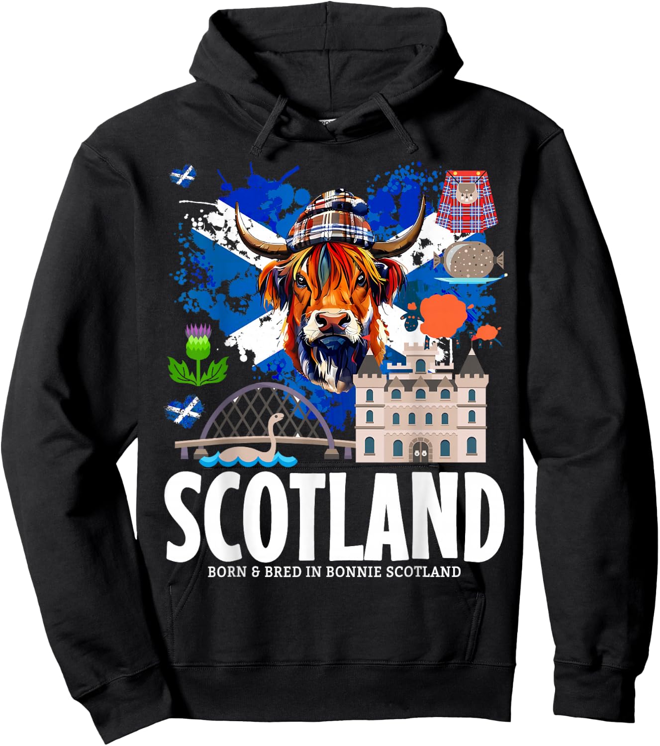 Scottish Flag Idea & Scotland Flag Highland Cow Hoodie - Hoodie | Black