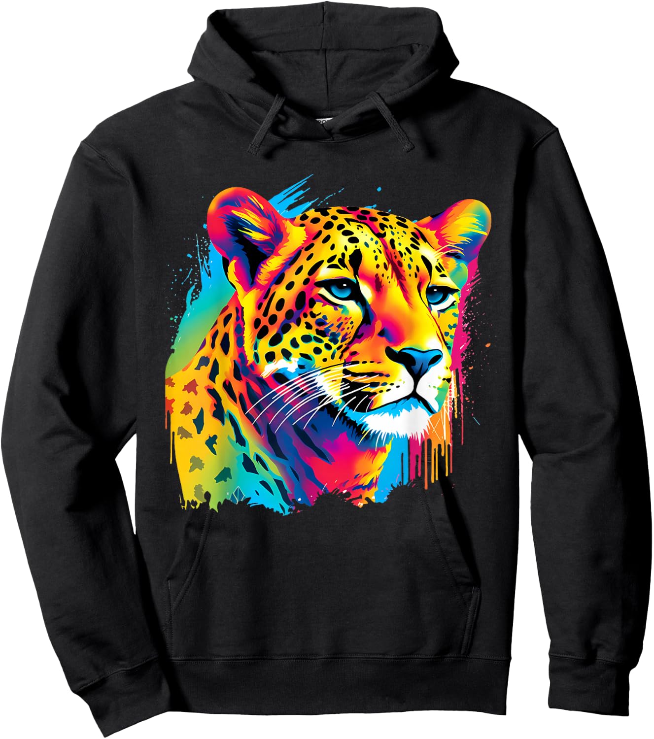Colorful Cheetah Face Animal Print Big Cat Wildlife Artwork Hoodie - Hoodie | Black