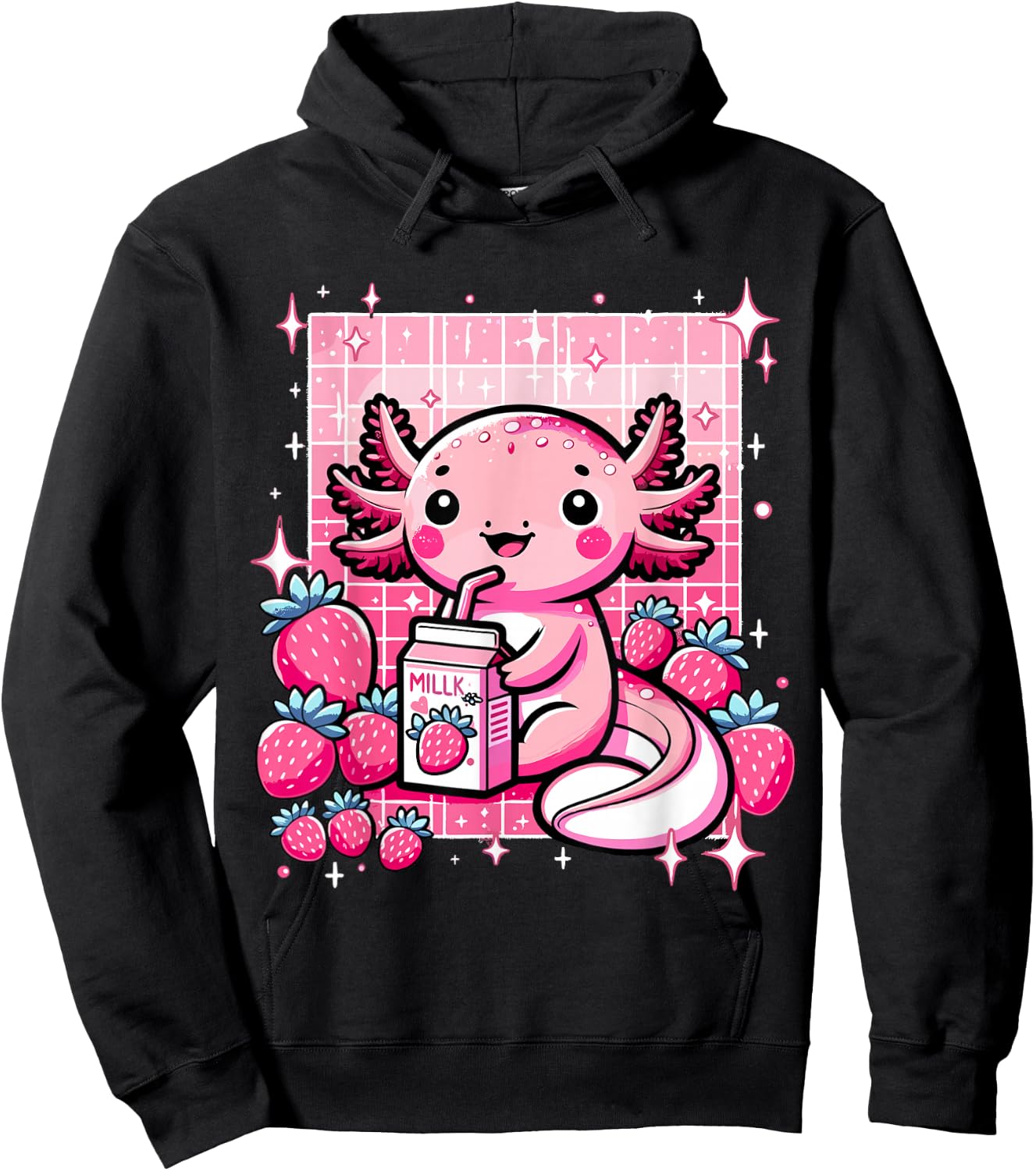Axolotl Kawaii Strawberry Milk Shake Anime Axolotl Hoodie - Hoodie | Black