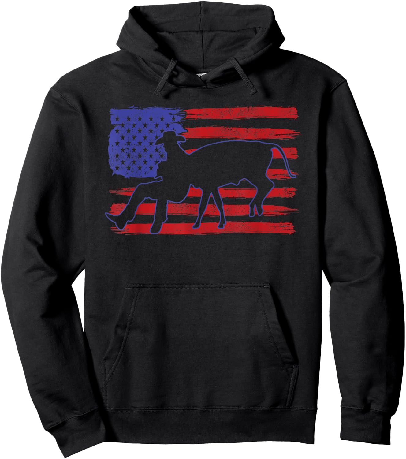 Chute Dogging Steer Wrestling Rodeo Cowboy Event USA Flag Hoodie - Hoodie | Black