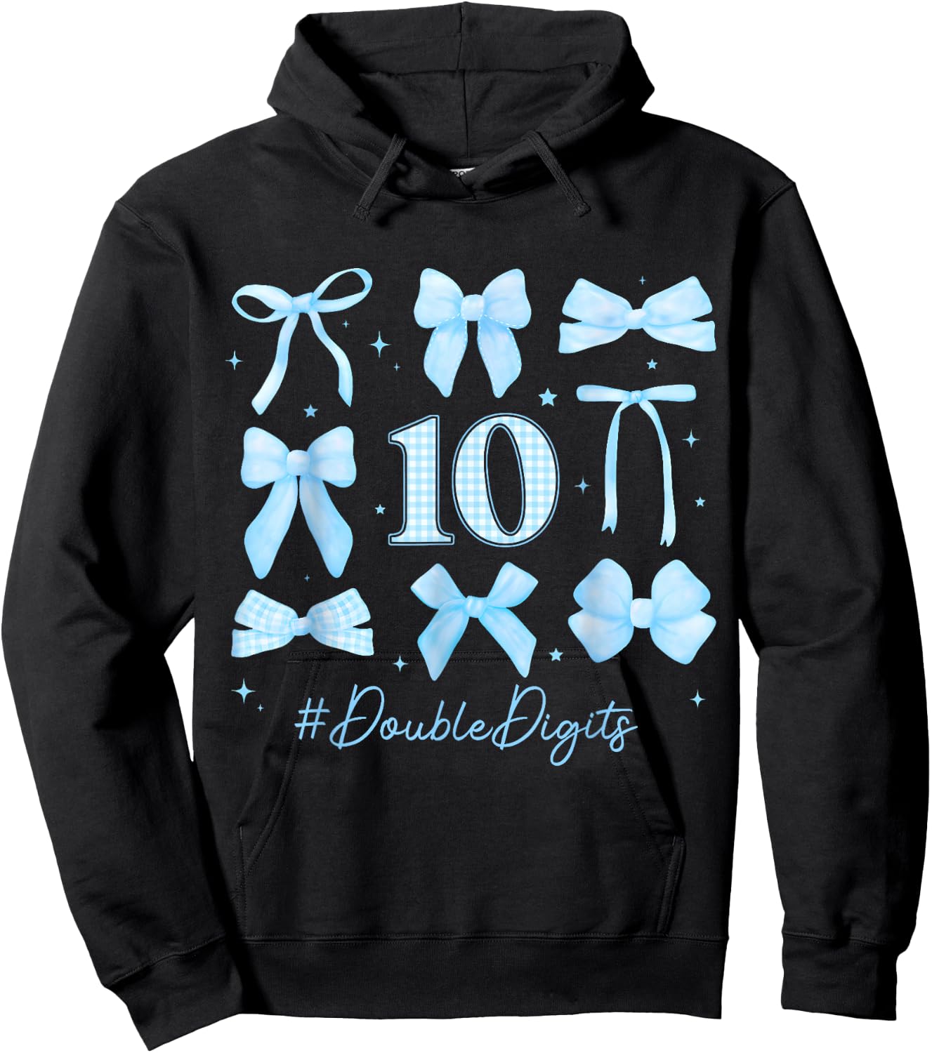10th Blue Floral Coquette Bow Double Digits Birthday Girl Hoodie - Hoodie | Black