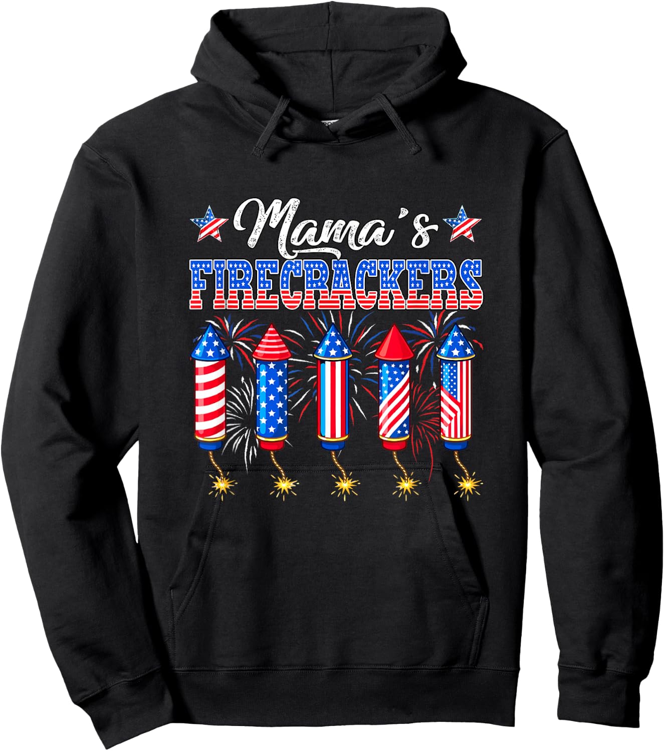 Mama's Firecrackers 4th of July US Flag Fireworks Patriotic Hoodie - Hoodie | Black