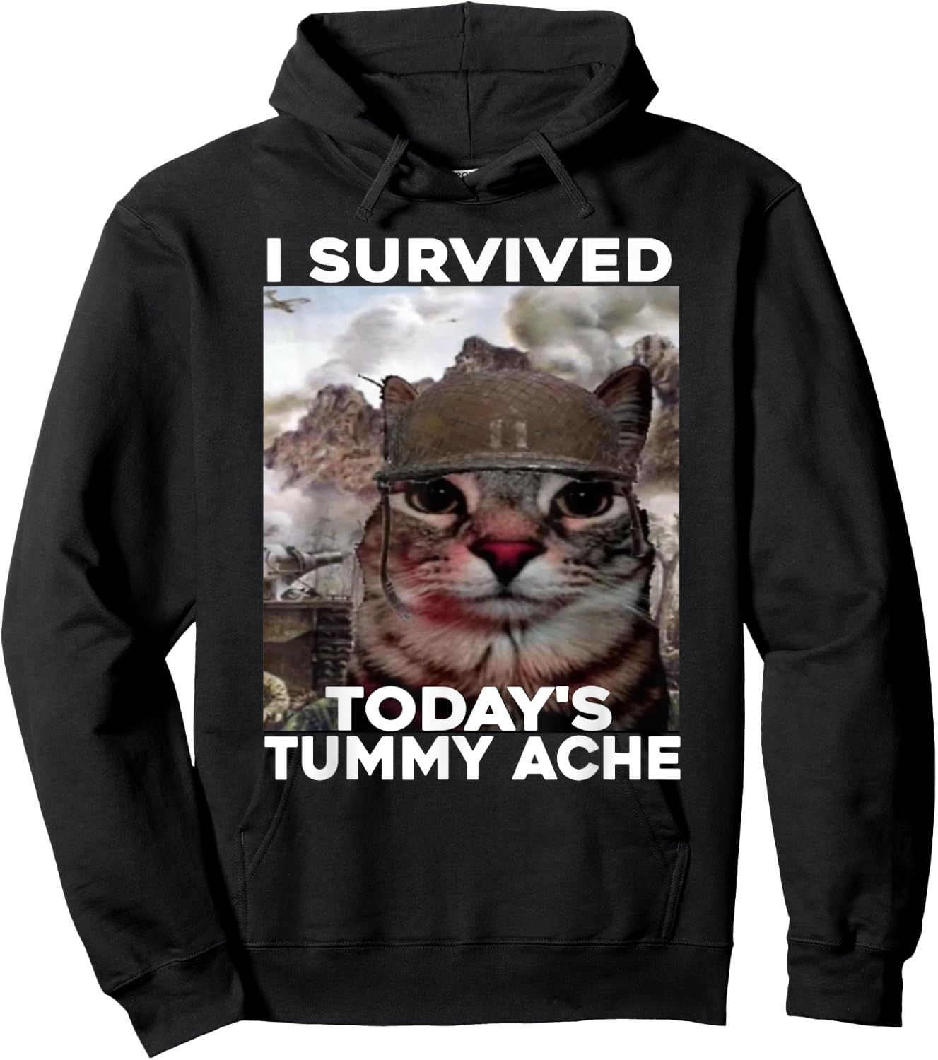 I Survived Today's Tummy Ache cat Hoodie - Hoodie | Black