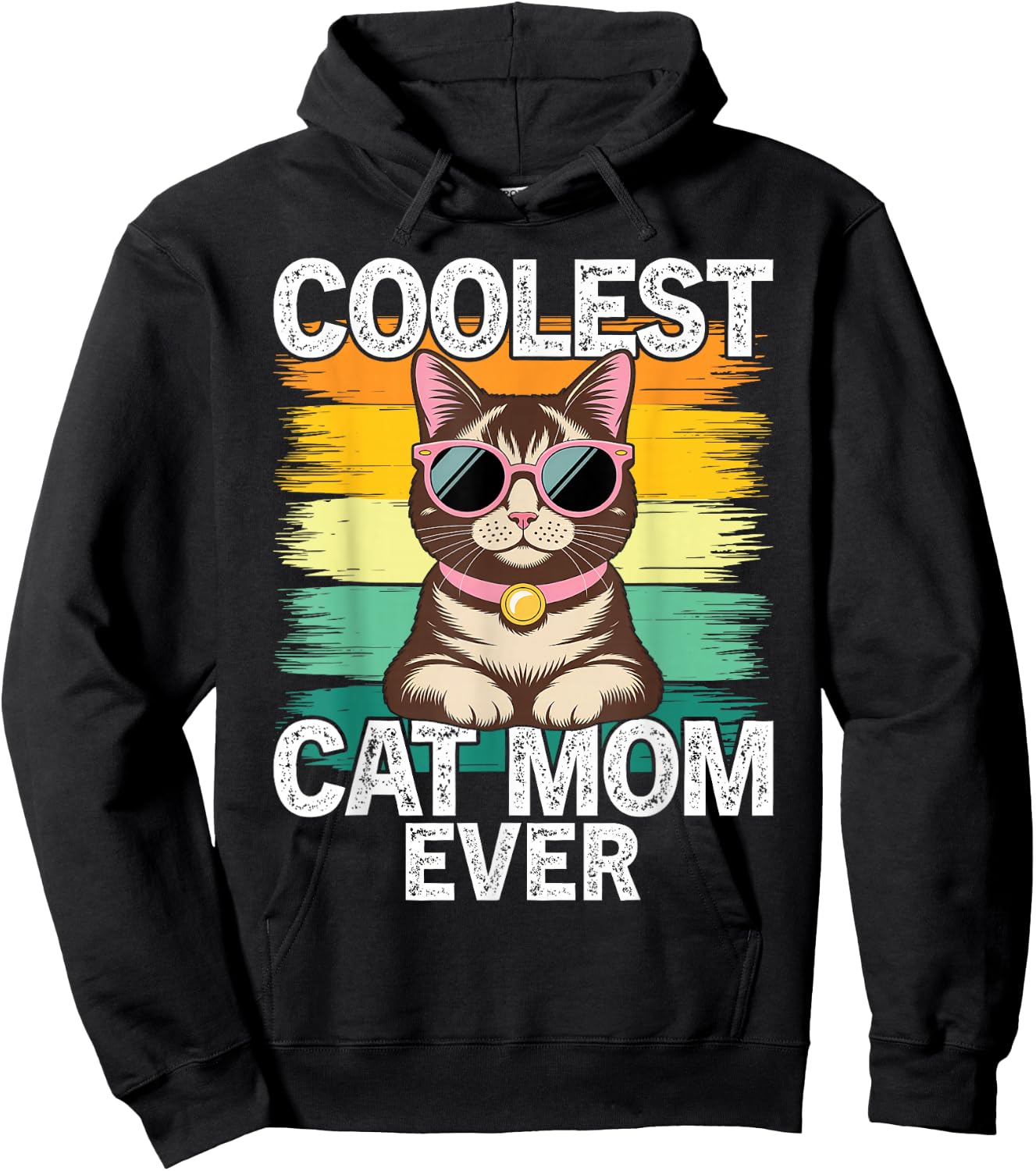 Funny Best Mom Ever Coolest Cat Mama Graphic Hoodie - Hoodie | Black