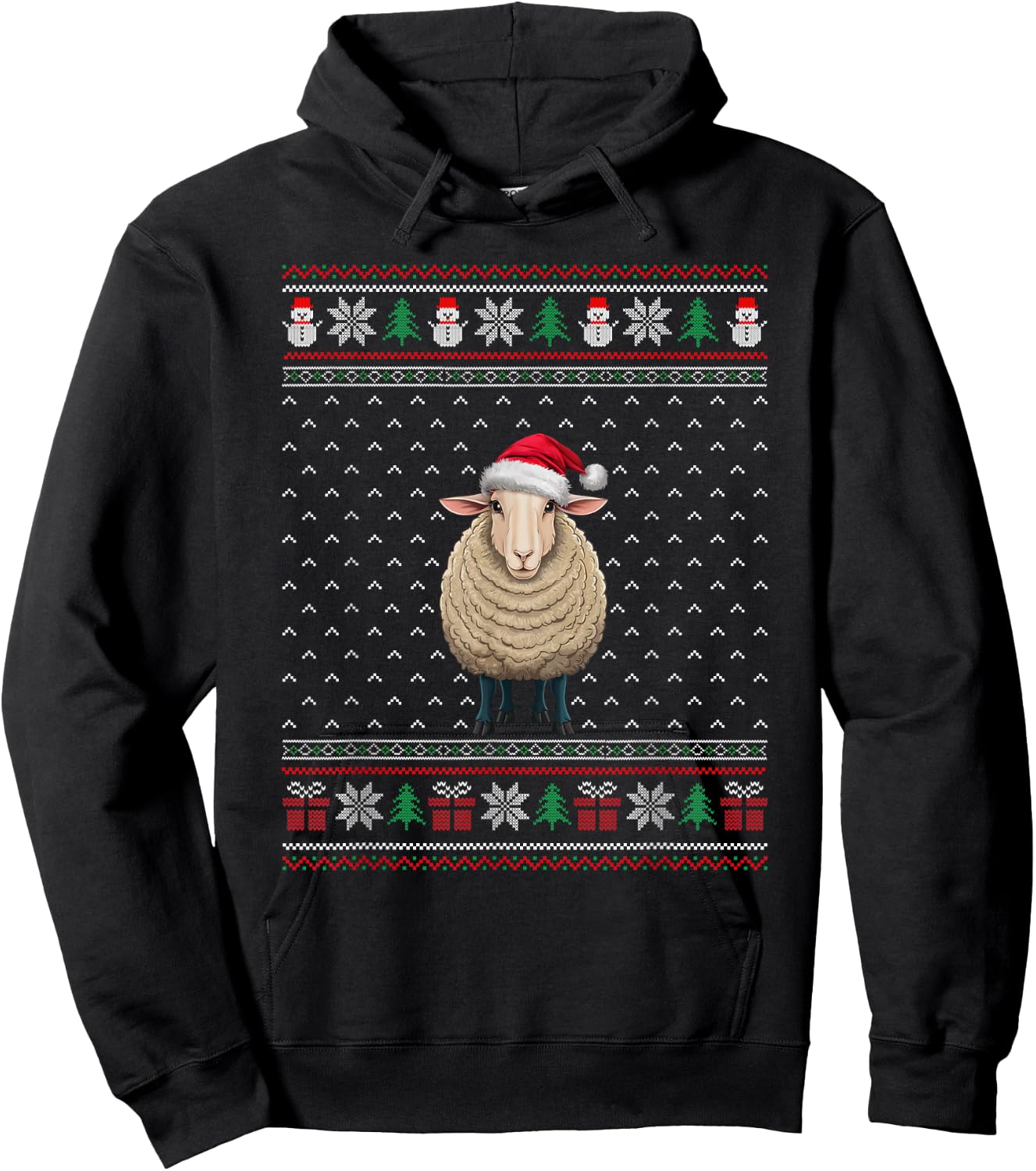 Sheep Wearing Santa Hat Ugly Xmas Sheep Lovers Hoodie - Hoodie | Black