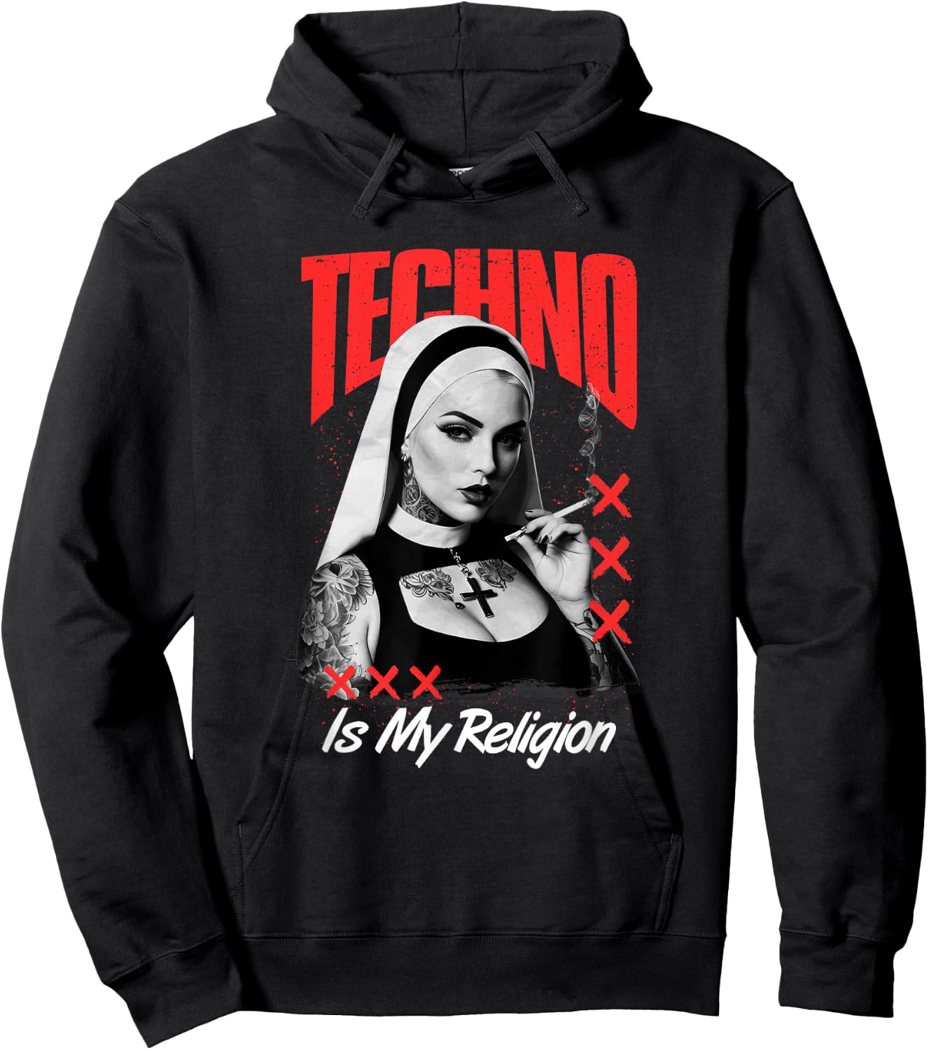 Techno Nun Evening Techno Rave Hardstyle , Black, S Hoodie - Hoodie | Black