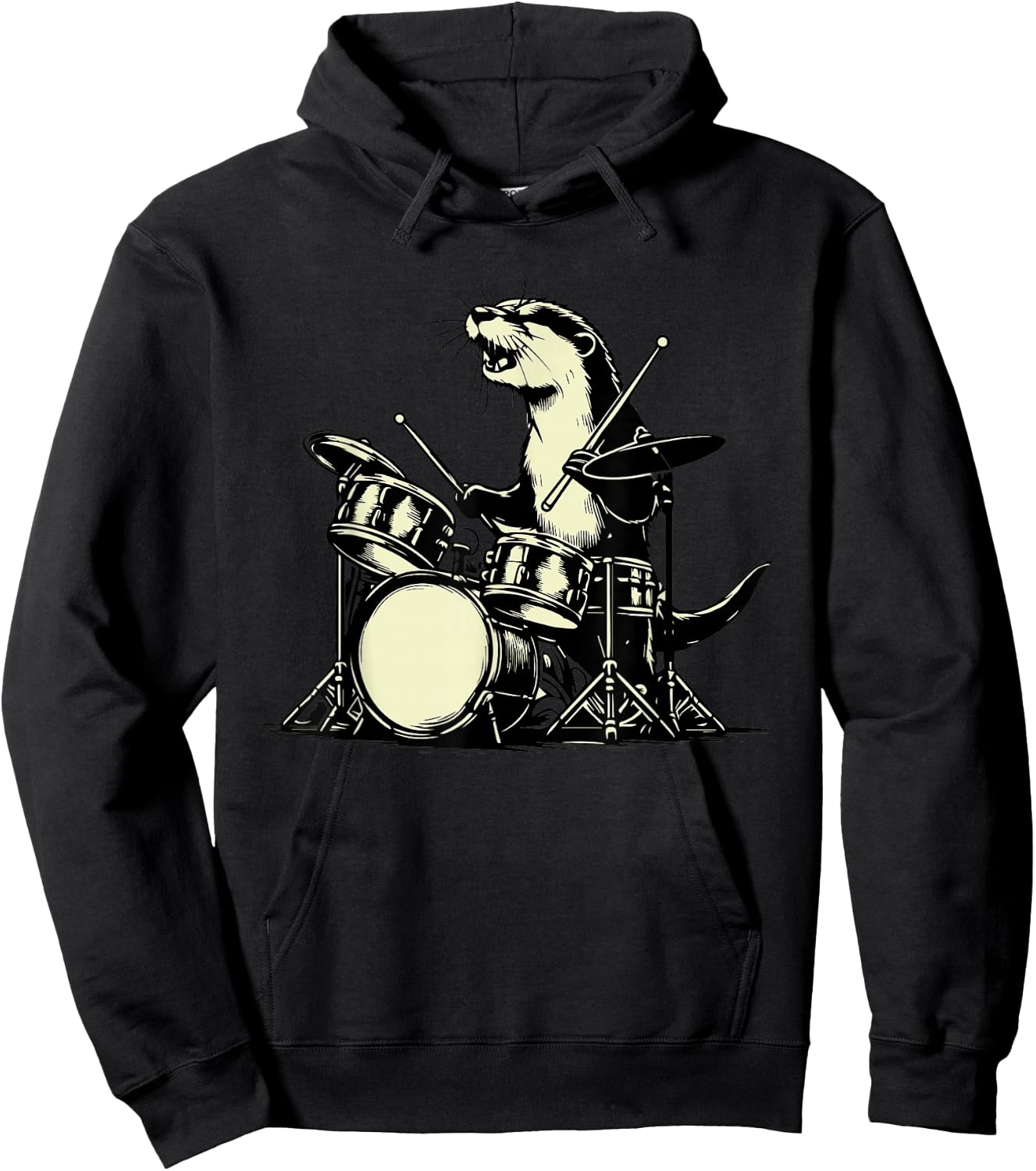 Otter Drummer Rock Retro Drummer Sea Otter Playing Drums Hoodie - Hoodie | Black