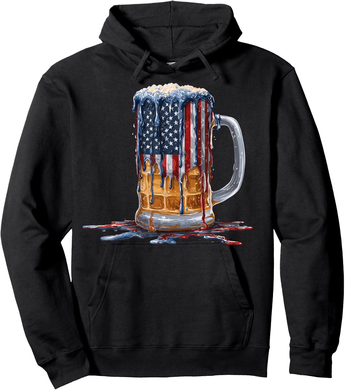 Beer Drinker Drinking American Flag USA Drip Graffiti Lover Hoodie - Hoodie | Black