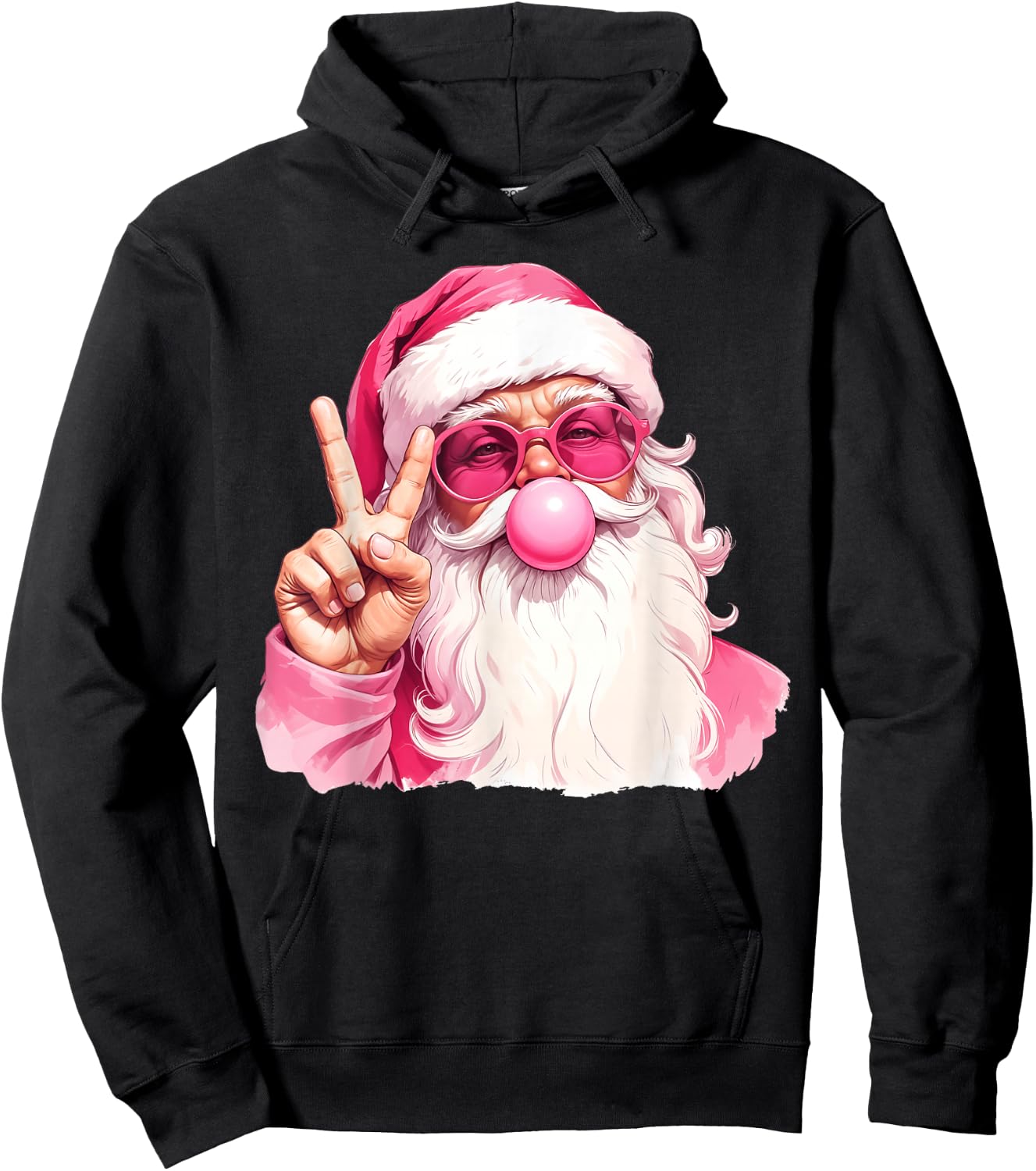 Vintage Retro Santa Christmas Bubble Gum Pink Sunglasses Hoodie - Hoodie | Black