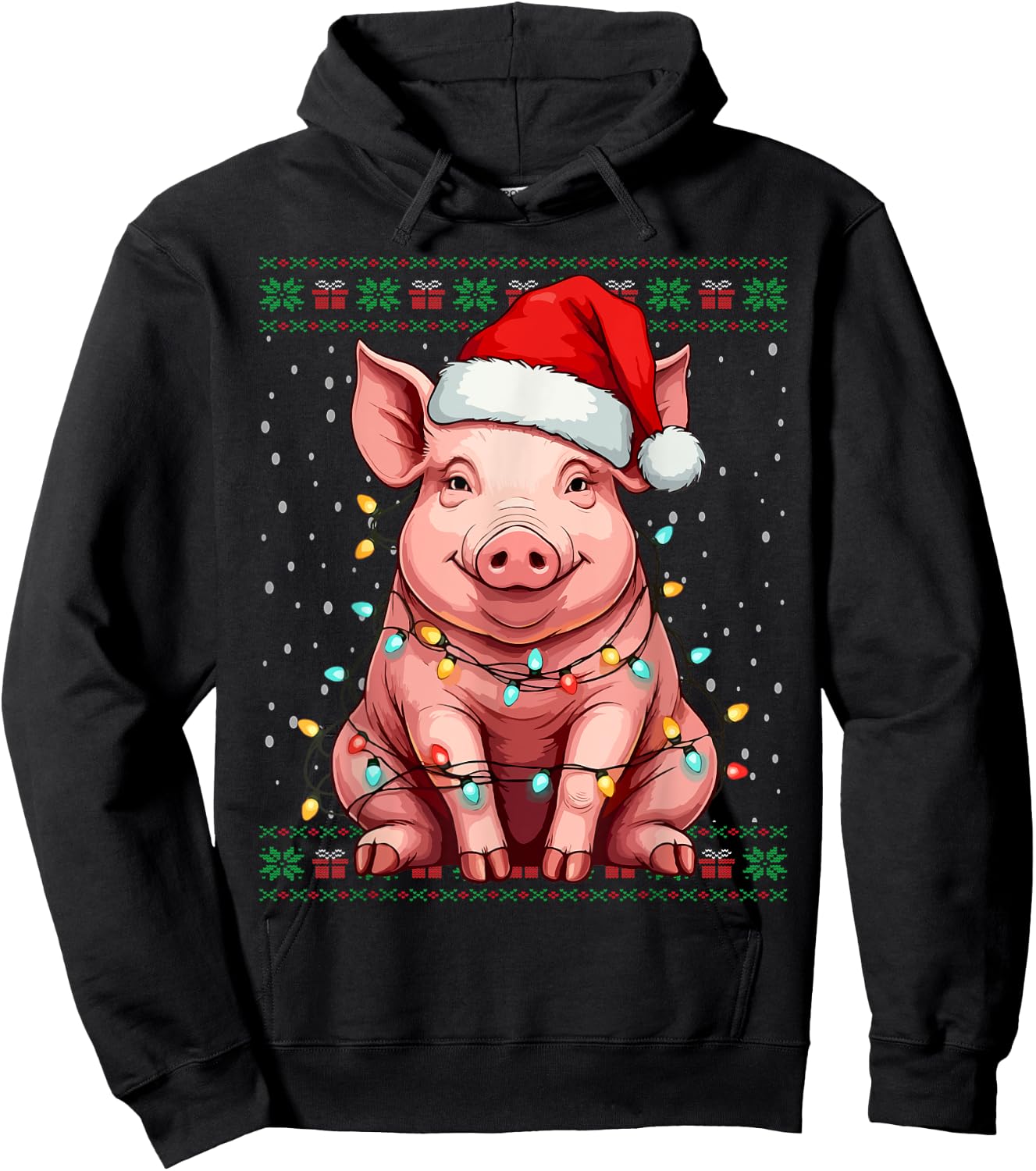 Ugly Santa Pig Christmas Sweater , Black, S Hoodie - Hoodie | Black