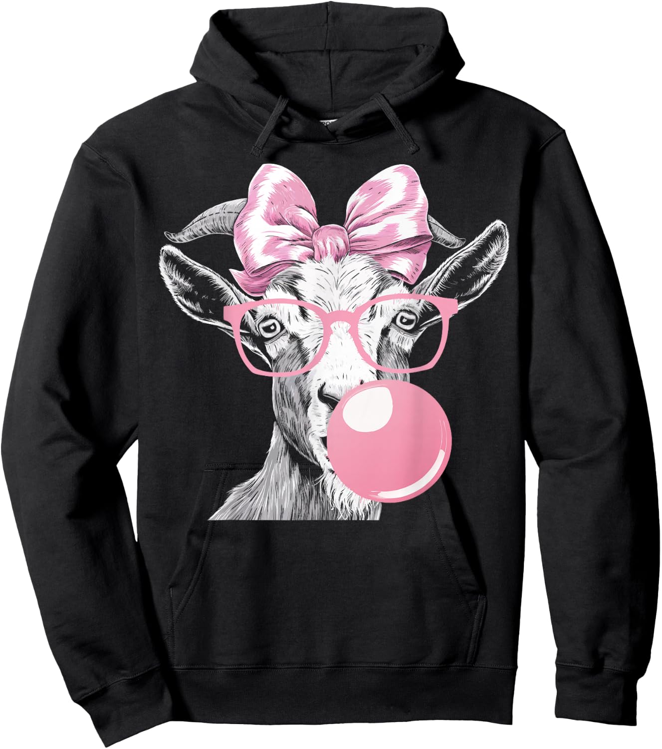 Goat Wearing Glasses and Blowing Pink Bubble Gum Hoodie - Hoodie | Black
