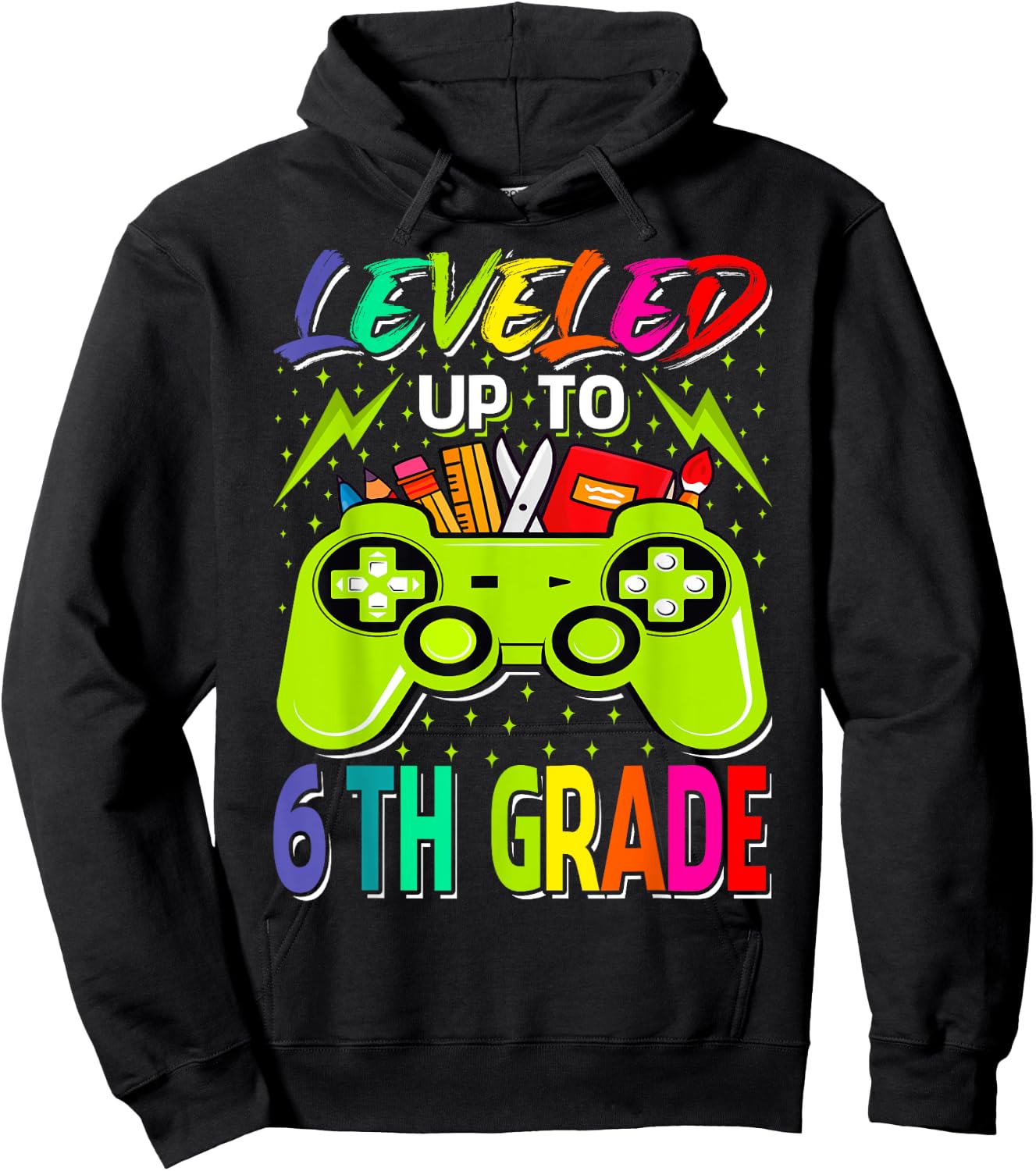Leveled Up To 6th Grade Gamer Back To School First Day Boys Hoodie - Hoodie | Black