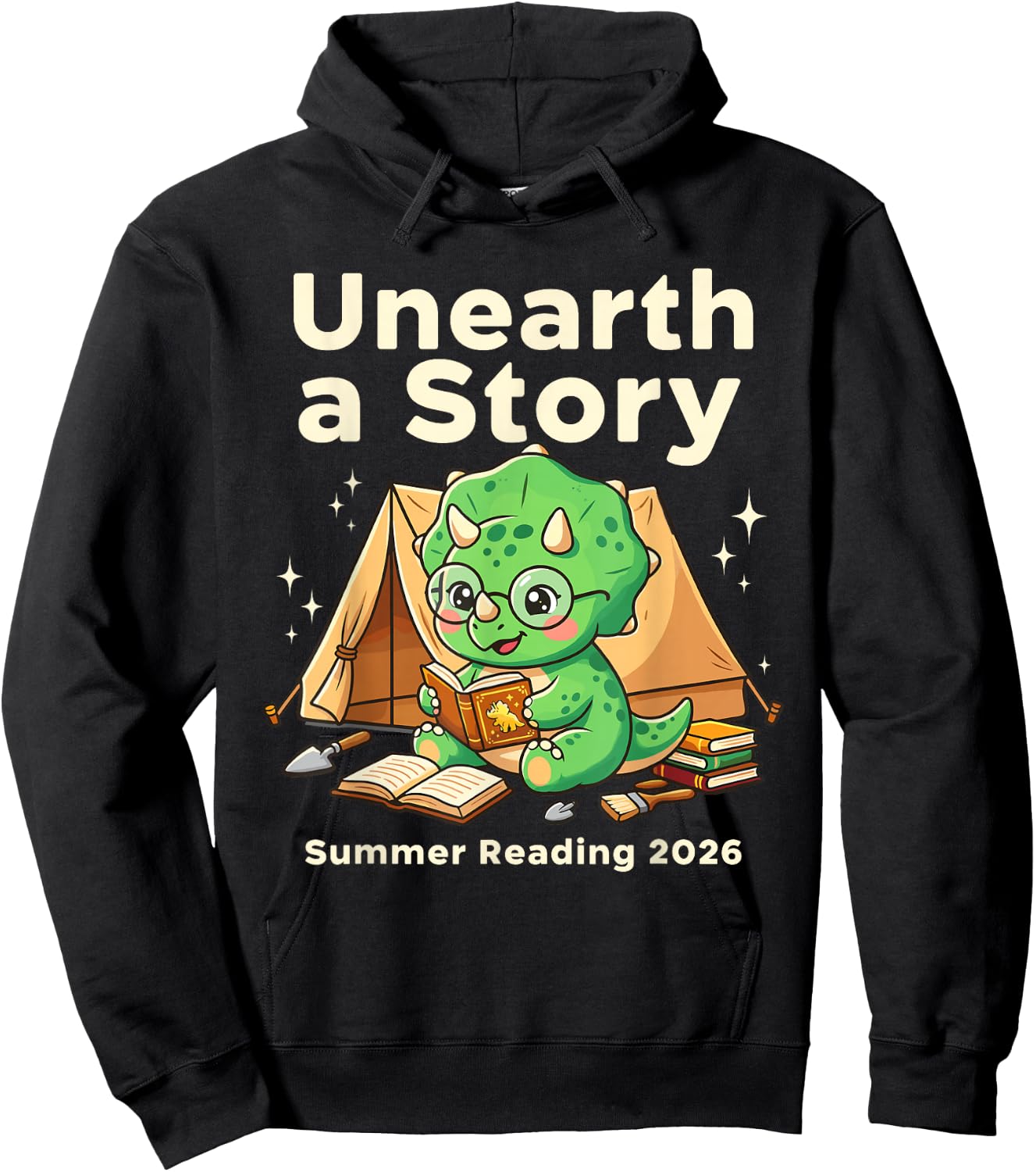 Unearth A Story Summer Reading 2026 Dinosaur Book Floral Hoodie - Hoodie | Black