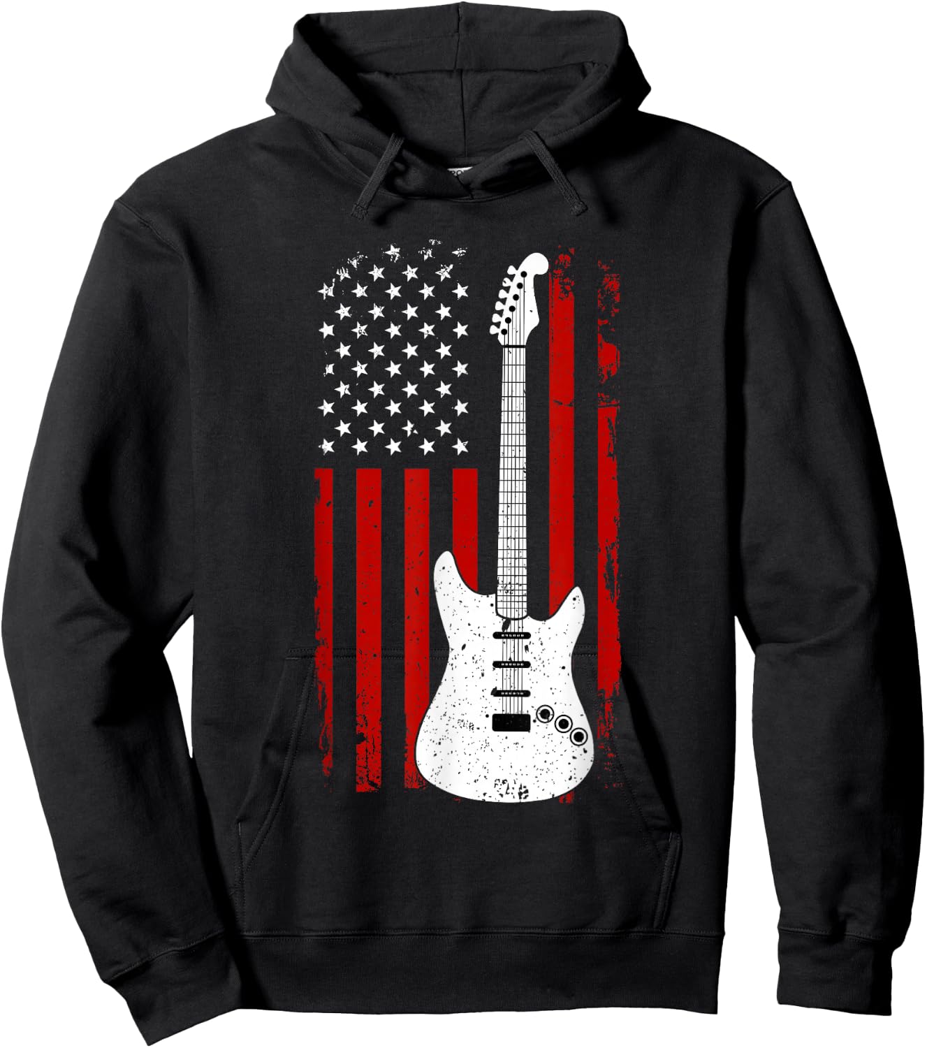 Guitar American US Flag Music Player Electric Guitarist Gift Hoodie - Hoodie | Black