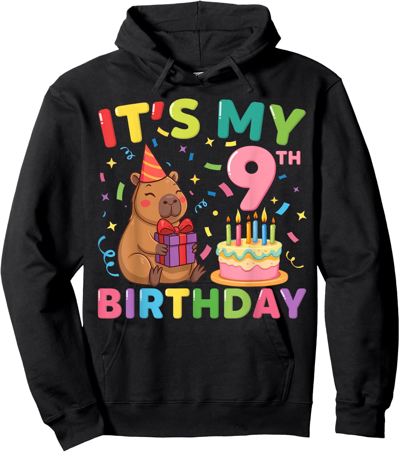Es ist Mein 9. Geburtstag Capybara, 9 Jahre, Junge, Mädchen, Cappy Bday Hoodie - Hoodie | Black