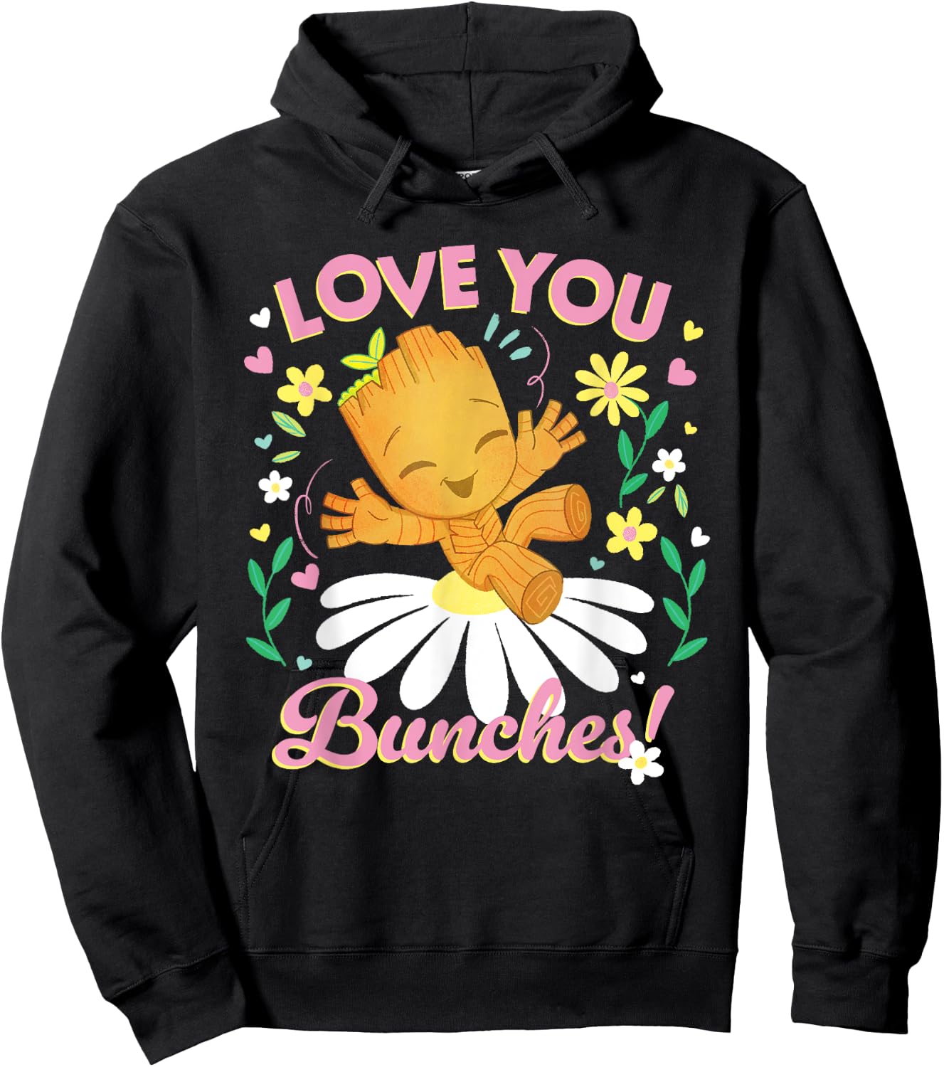 Marvel Valentine's Day Spring Flower Groot Love You Bunches , Black, S Hoodie - Hoodie | Black