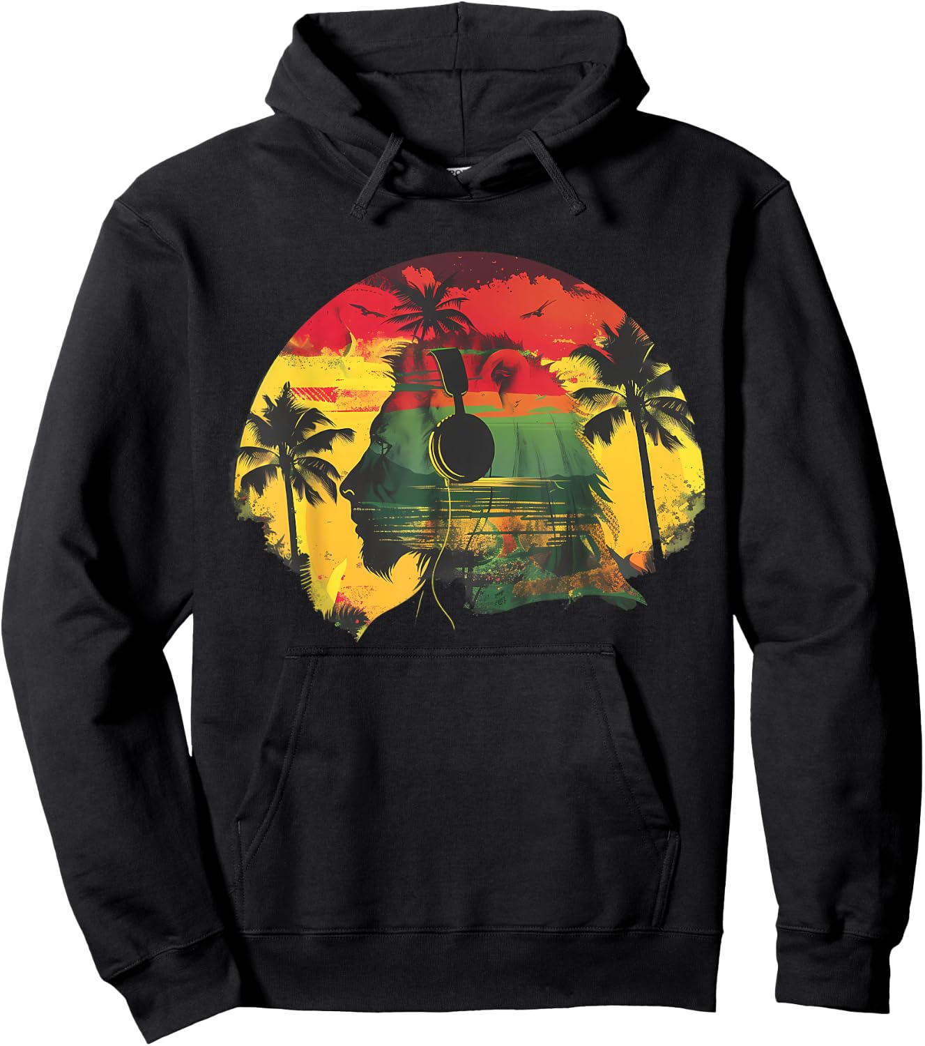 Rasta Reggae Music Headphones Jamaican Lion Of Judah Hoodie - Hoodie | Black