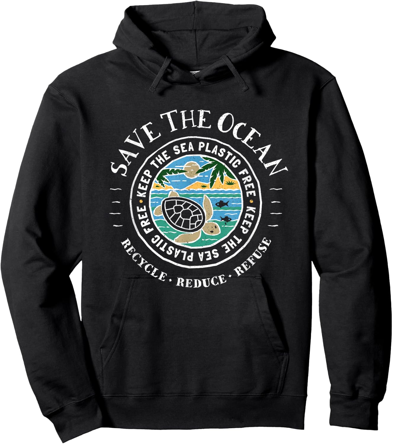 Save The Ocean Keep The Sea Plastic Free Turtle Hoodie - Hoodie | Black
