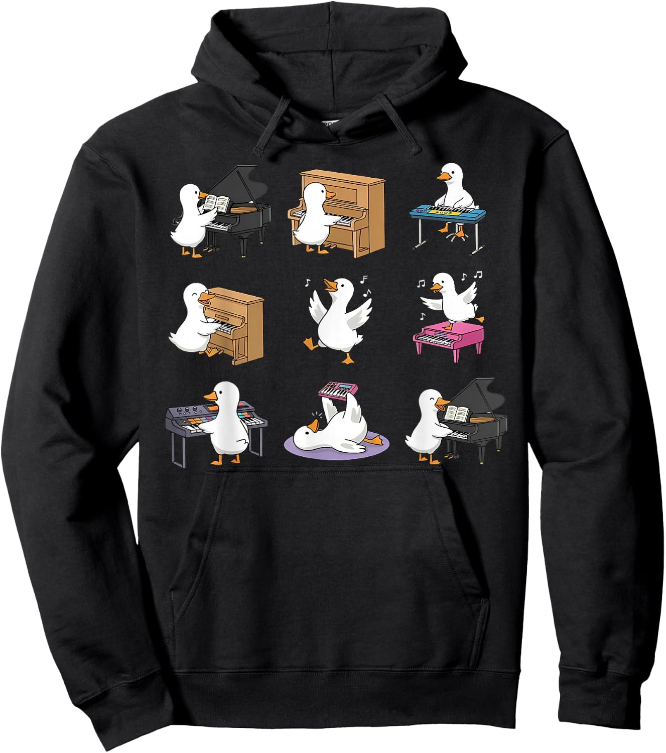 Silly Goose Playing Piano Cute Piano Teacher Keyboard Player Hoodie - Hoodie | Black
