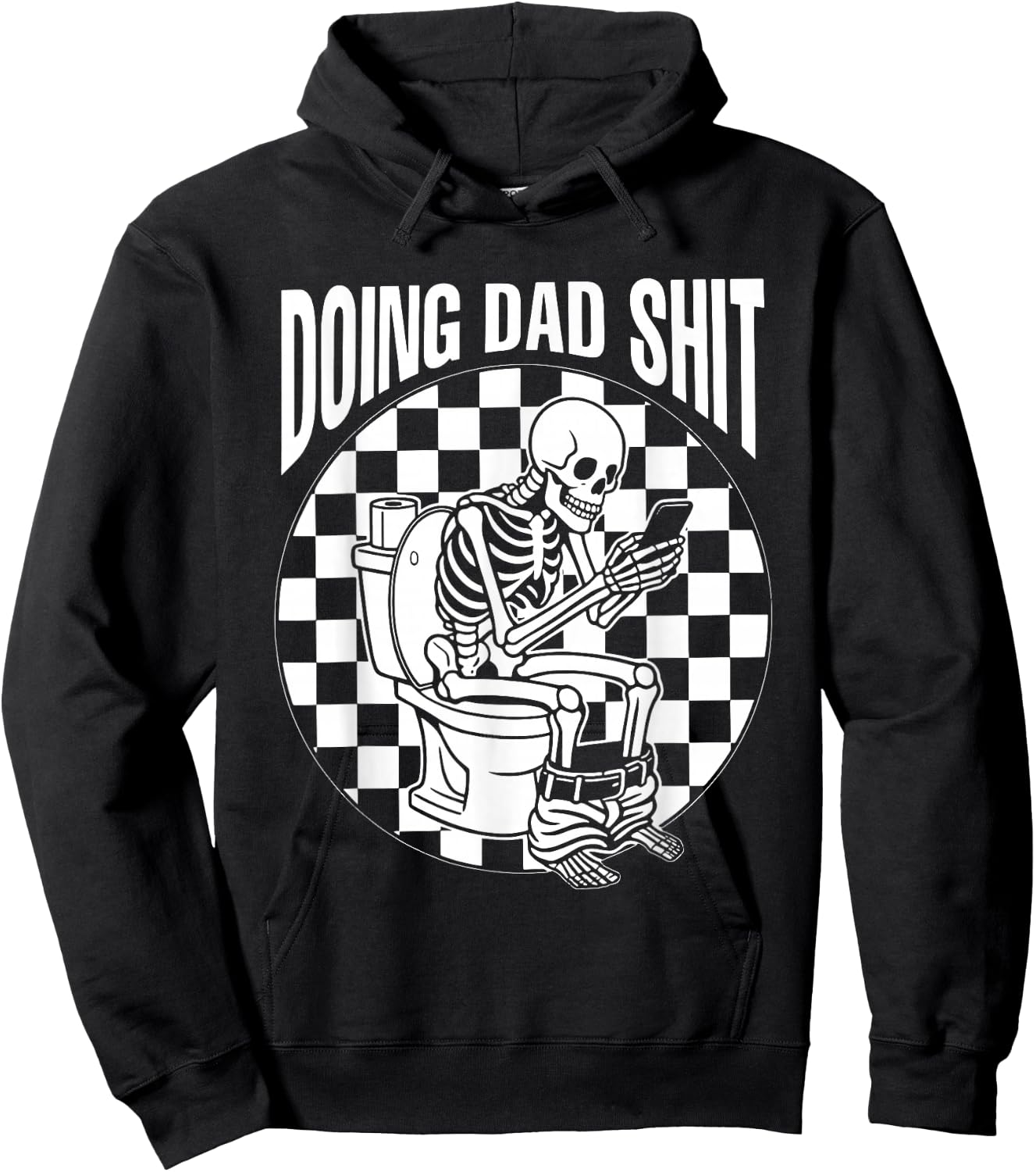 Retro Checkered Doing Dad Shit Skeleton Humor Fathers Day Hoodie - Hoodie | Black