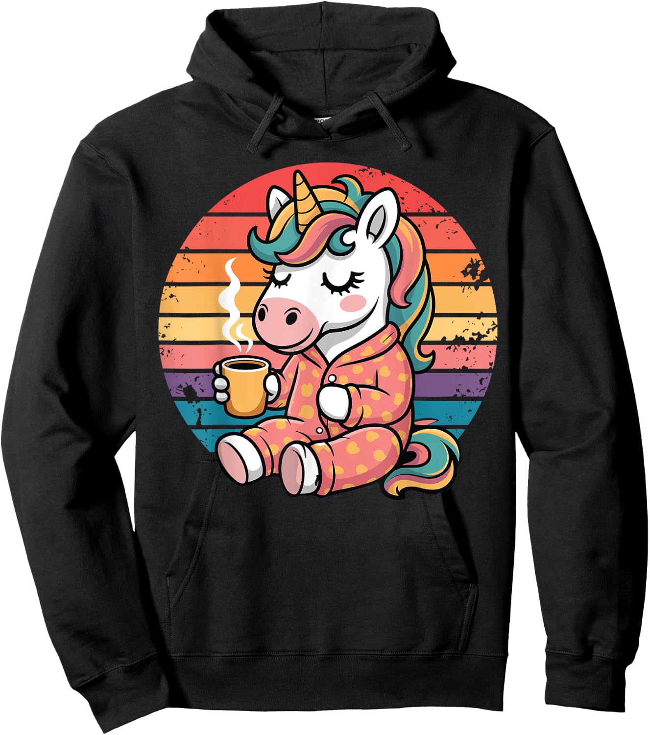 Funny Unicorn Drinking Coffee Graphic Boys Girls Women Kids Hoodie - Hoodie | Black