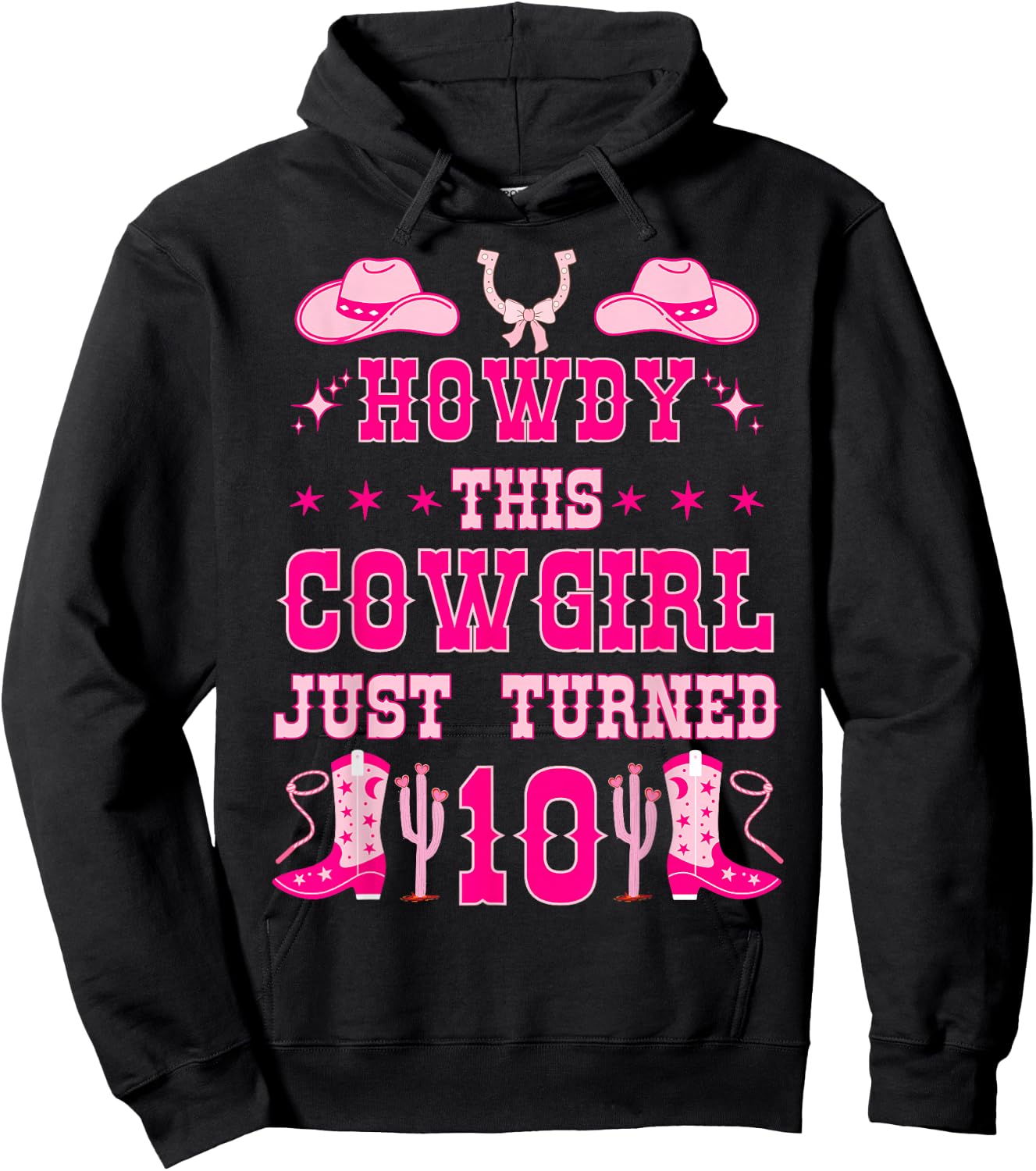 10yr Birthday Cowgirl Western 10Years Old Girl 10th Birthday Hoodie - Hoodie | Black