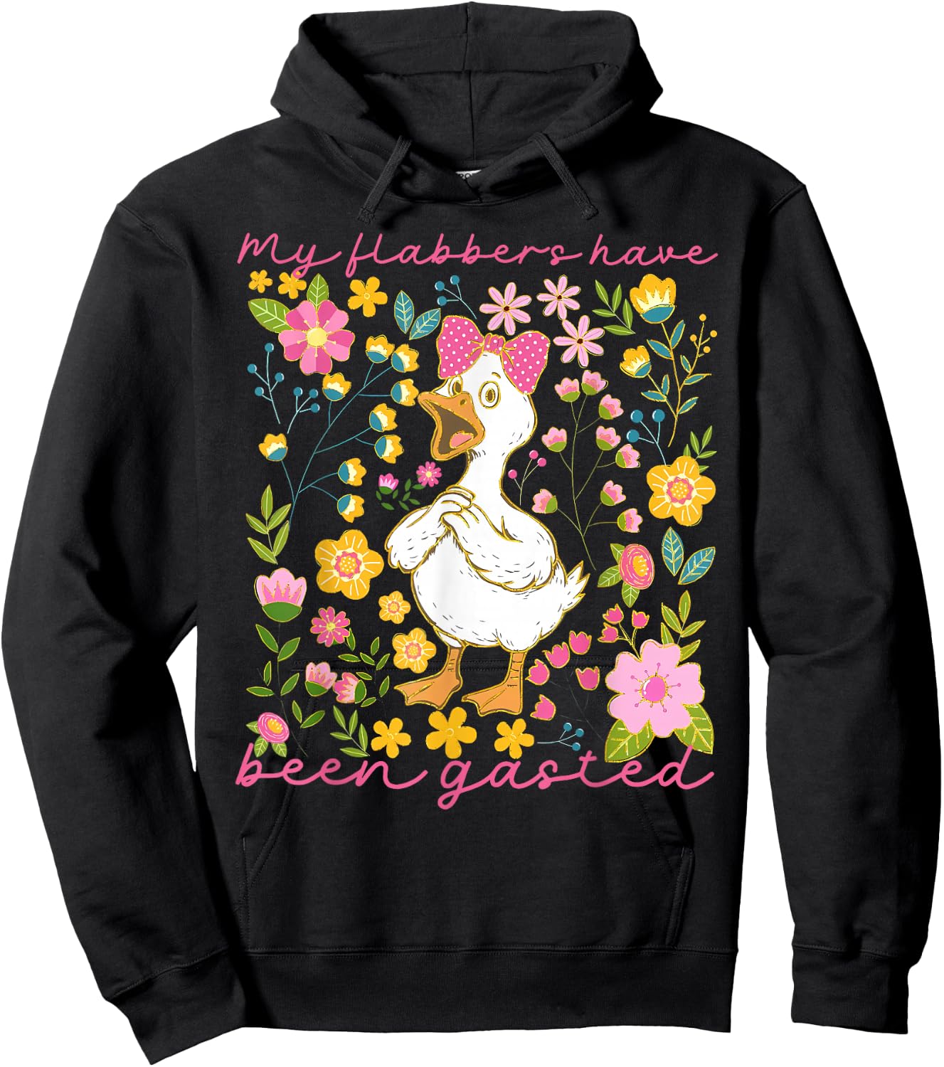Funny Goose My Flabbers Have Been Gasted Cute Duck Floral Hoodie - Hoodie | Black