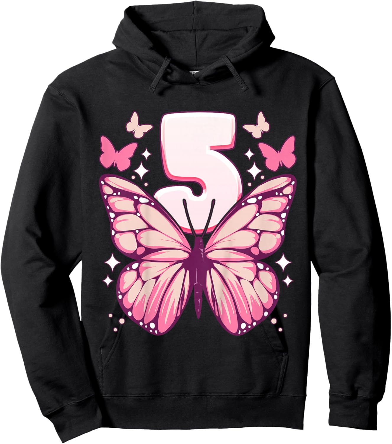 Geburtstag Mädchen 5 Jahre, Schmetterlinge und Nummer 5 Hoodie - Hoodie | Black