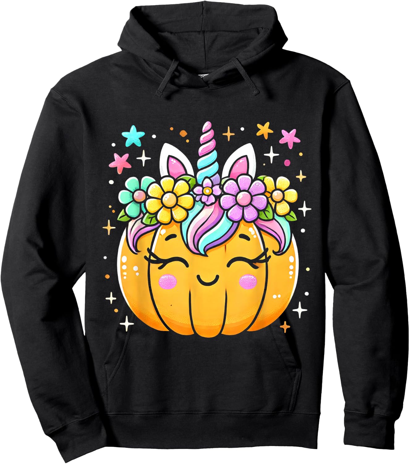 Cute Unicorn Pumpkin Girls Halloween Kids Girls Hoodie - Hoodie | Black