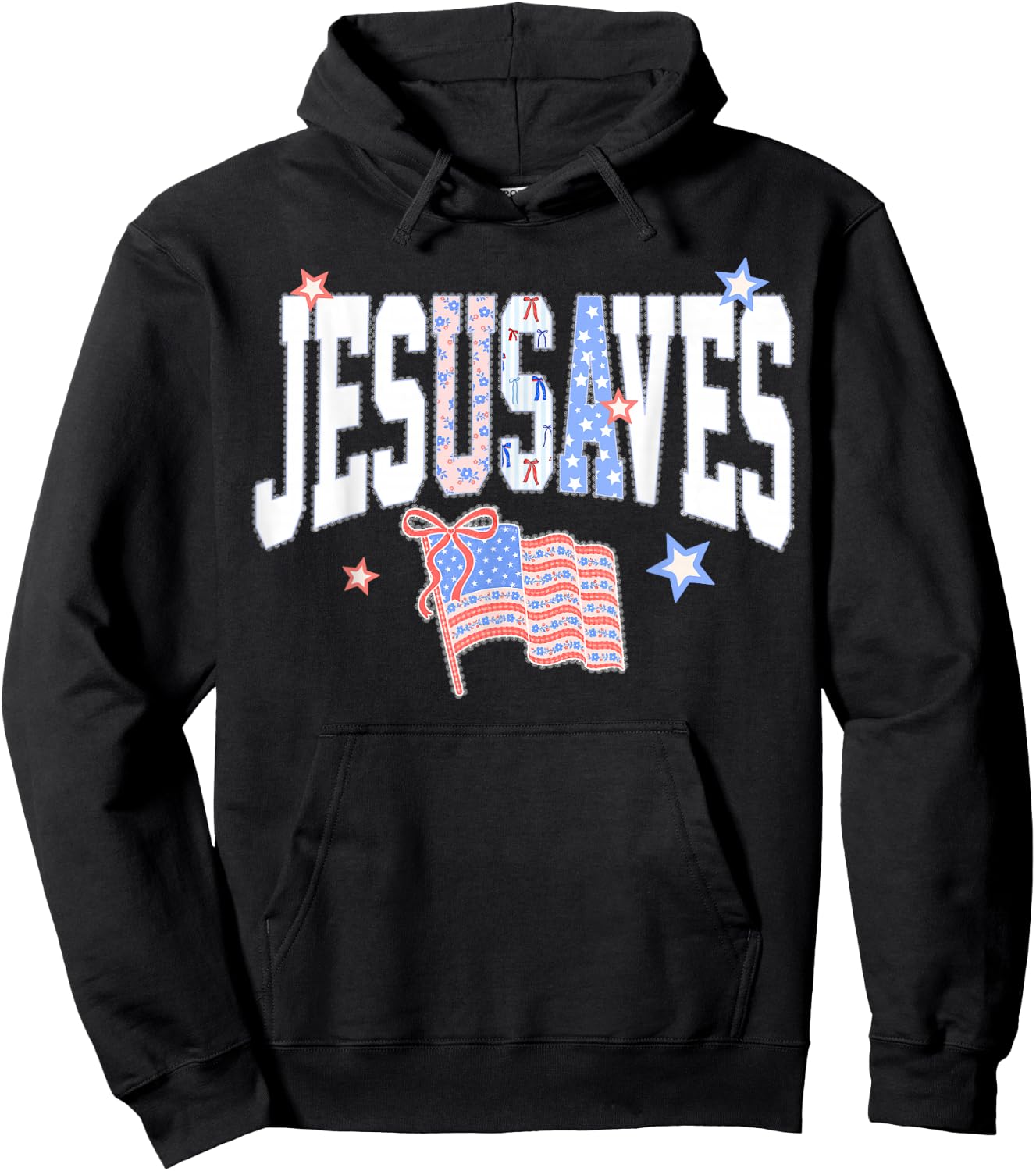 Jesus Saves JesUSAves USA American Flag Patriotic Christian Hoodie - Hoodie | Black
