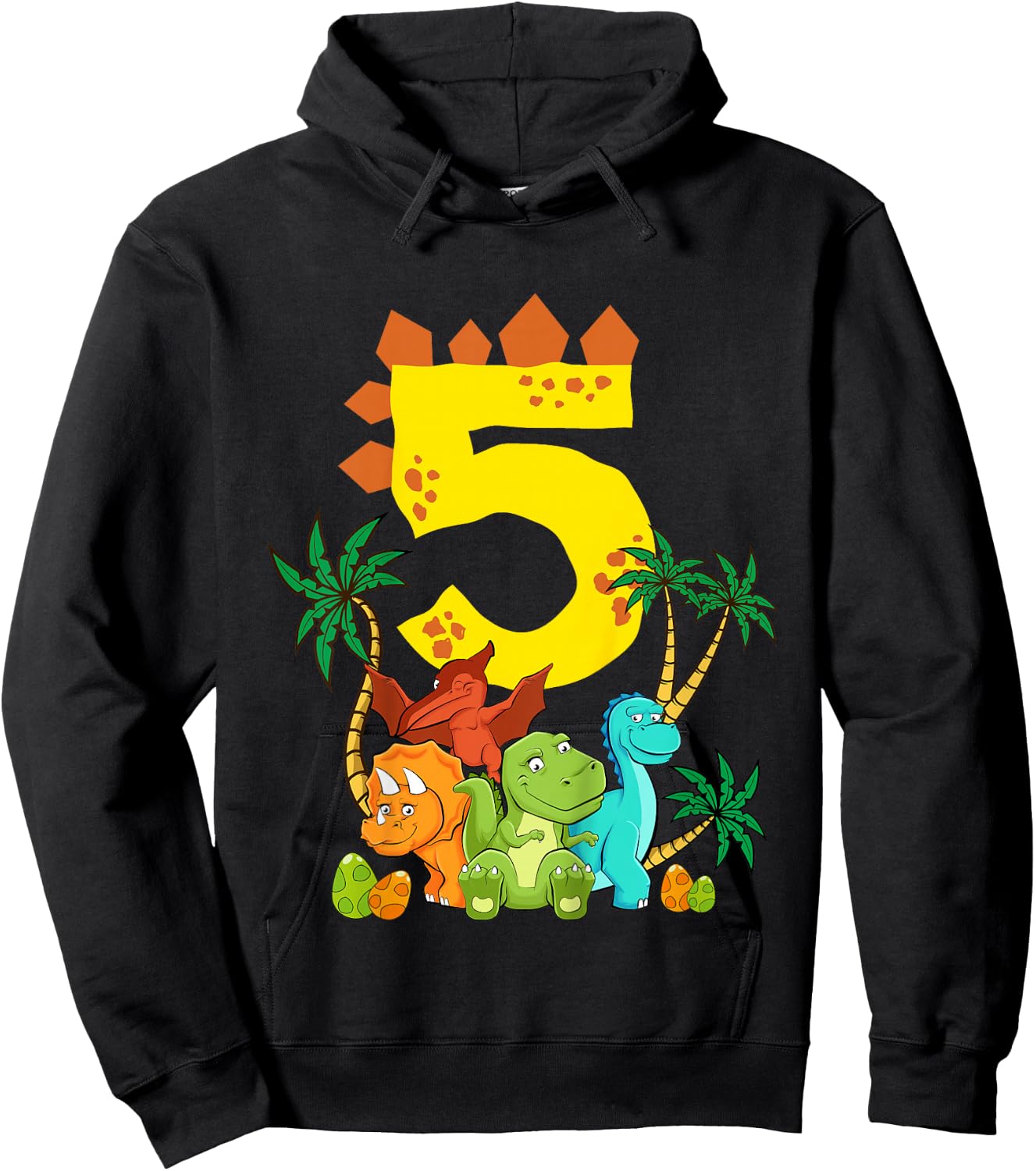 Children's 5th Birthday Boy Dinosaur Party Dino I Am 5 , black Hoodie - Hoodie | Black