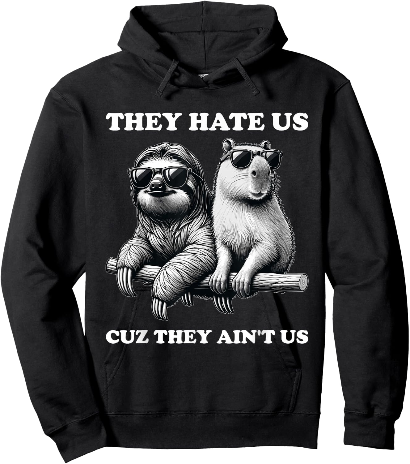 They Hate Us Cuz They Ain't Us, Funny Sloth Capybara Hoodie - Hoodie | Black