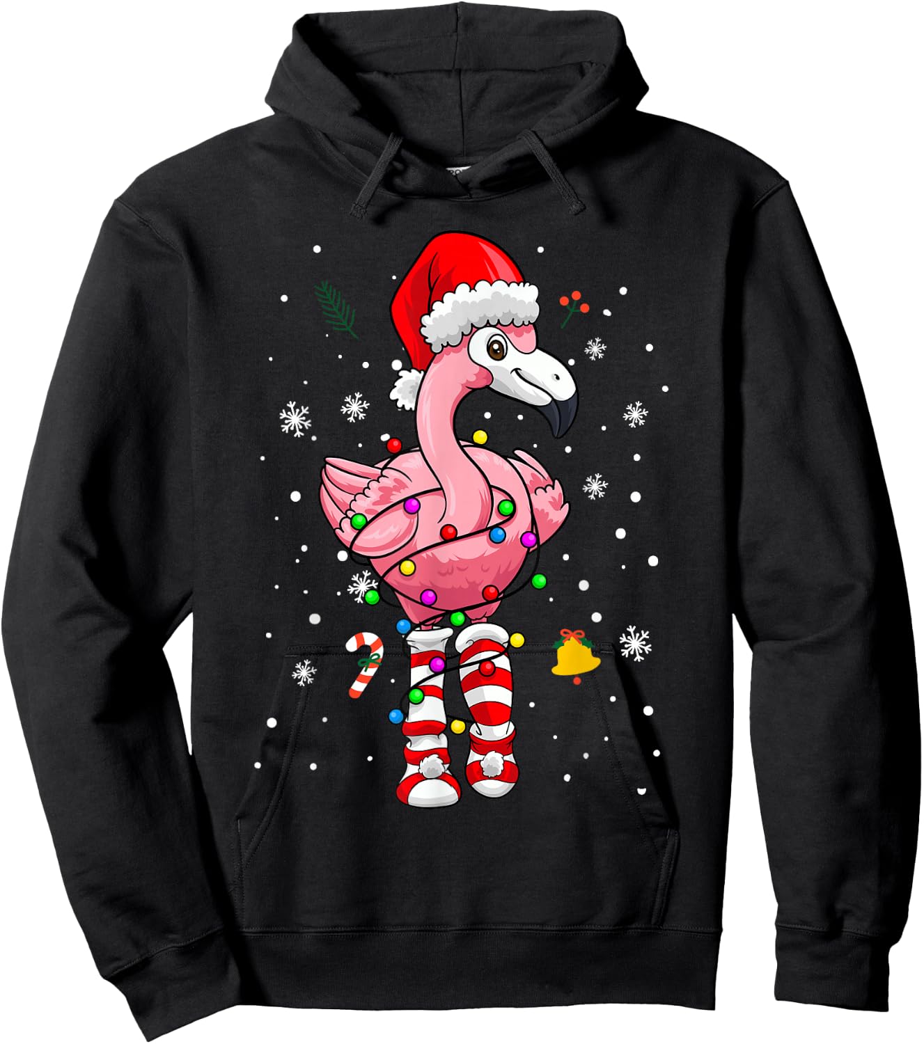 Pink Flamingo Christmas Tree Tropical X-Mas Family Pajamas Hoodie - Hoodie | Black