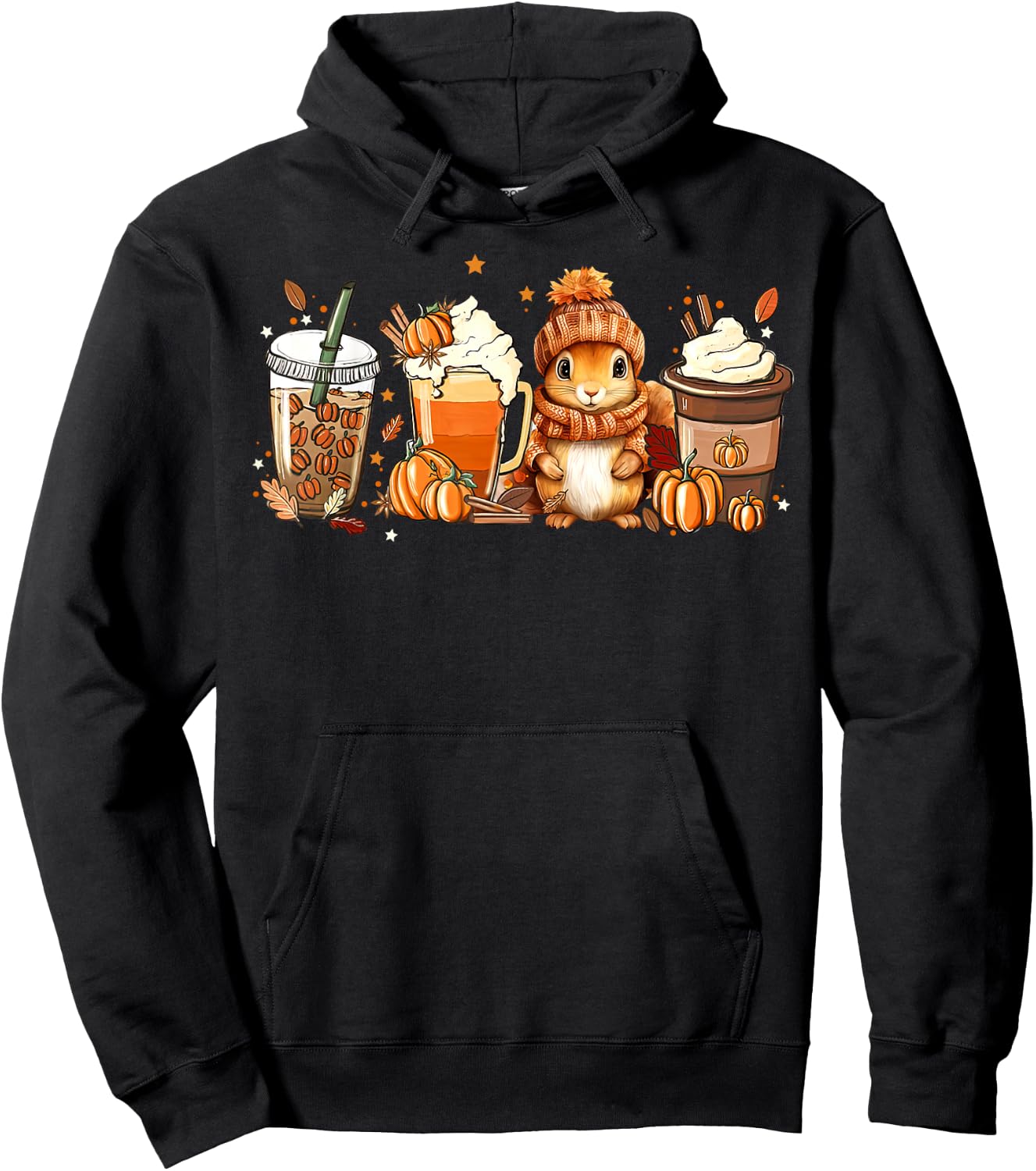 Cute Squirrel Pumpkin Spice Latte Fall Coffee Autumn Hoodie - Hoodie | Black