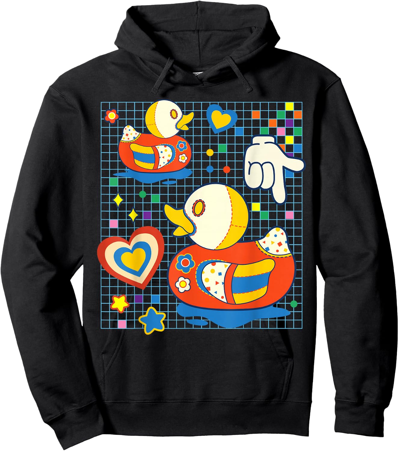 Kidcore Aesthetic Duck Fabric Patches Decora Kei Hoodie - Hoodie | Black