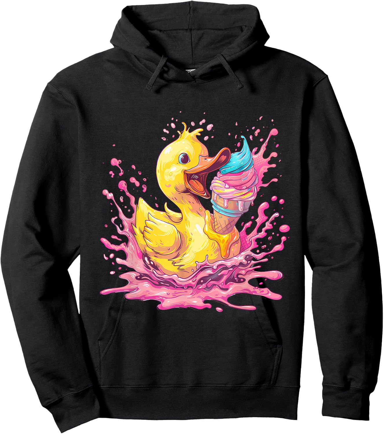 Bath Duck Watercolour Rubber Duckling Ice Cream Lovers Hoodie - Hoodie | Black