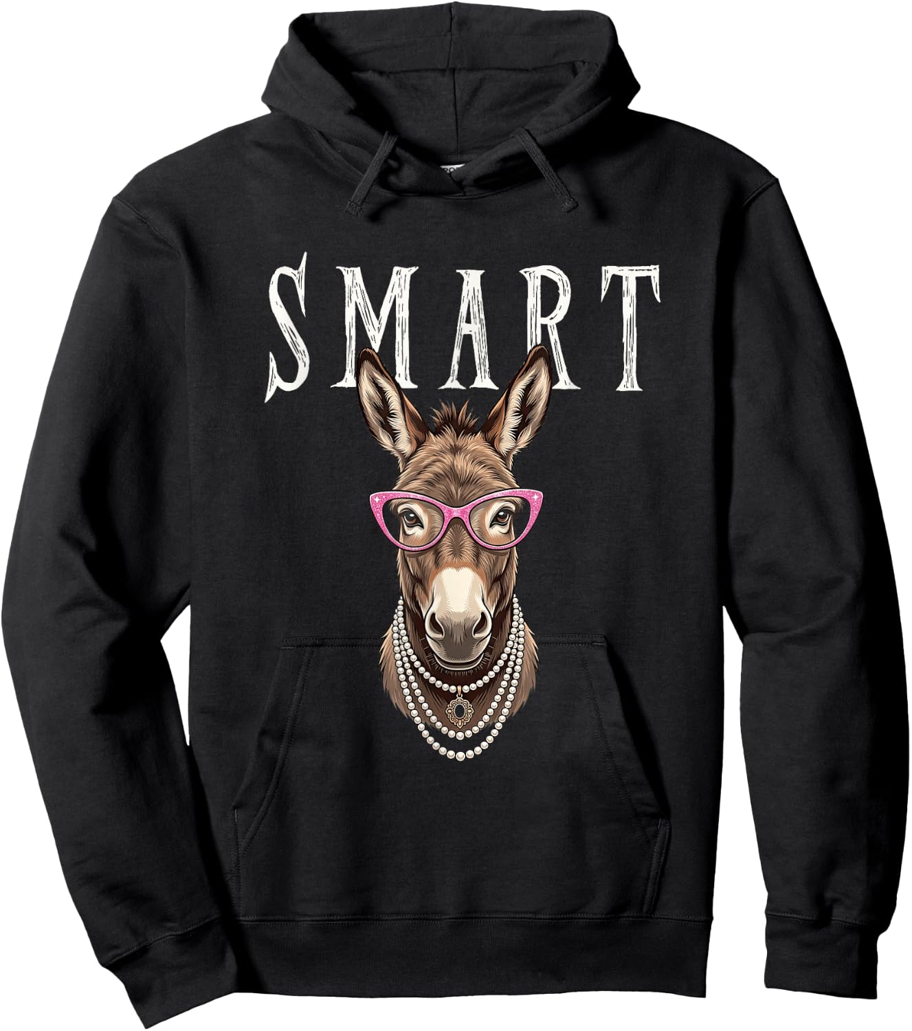 Smart Donkey with Glasses Funny Sayings Smart-Ass-Donkey Hoodie - Hoodie | Black