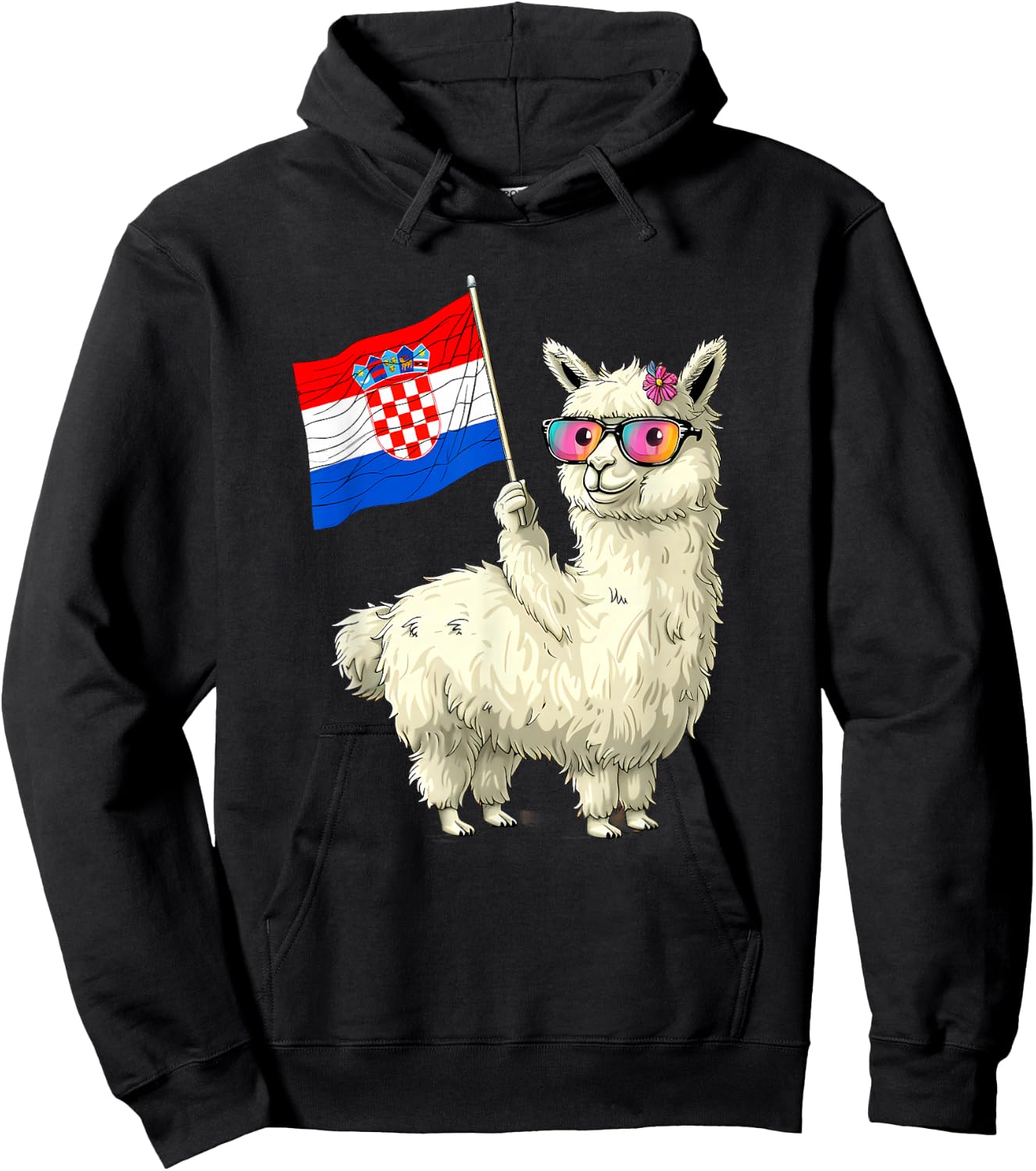 Croatian Roots Lama Croatian Pride Heart Croatia Flag Alpaca Hoodie - Hoodie | Black