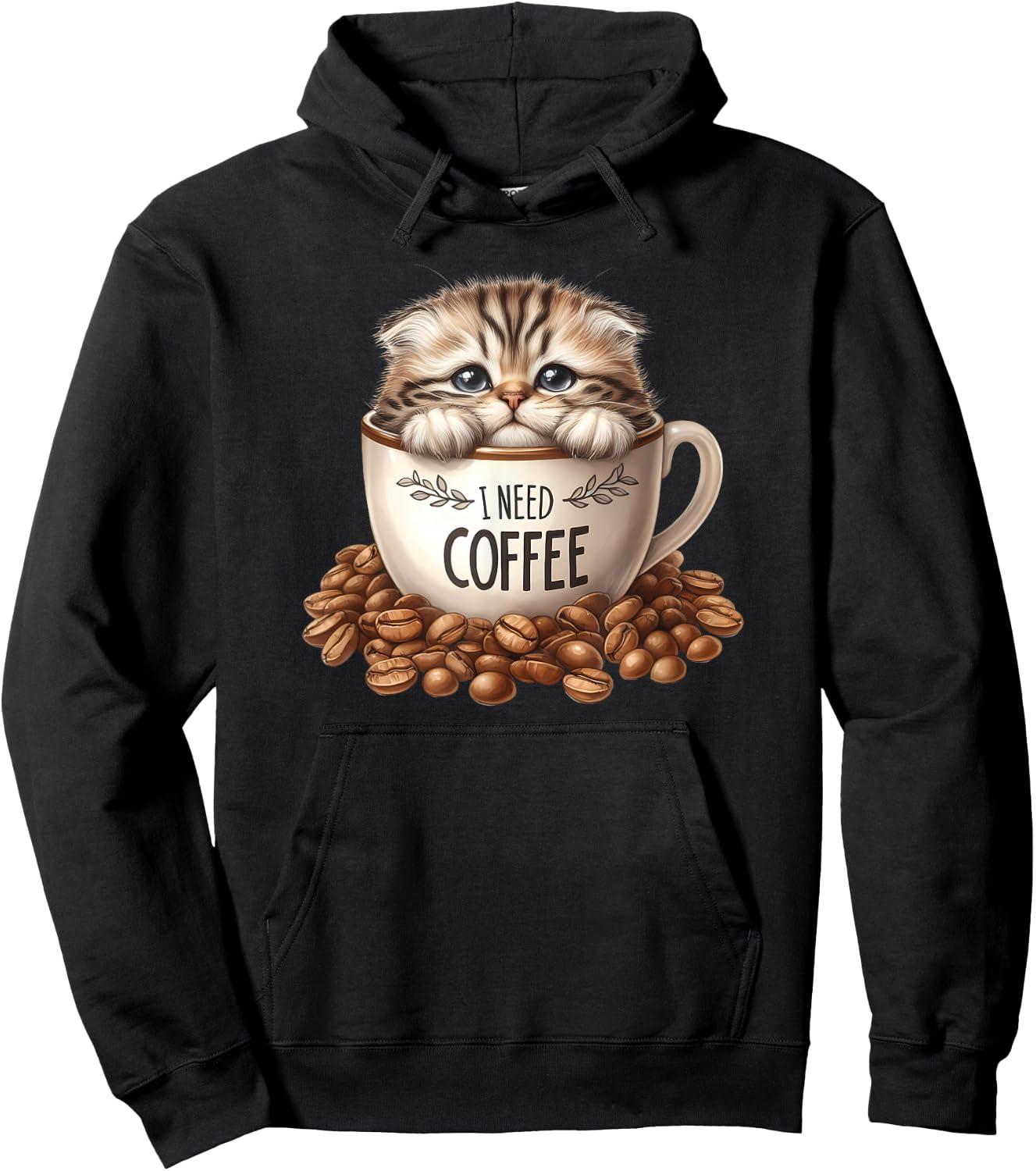 Cute Cat Sitting in Coffee Cup Kitten Lover Kitty Hoodie - Hoodie | Black